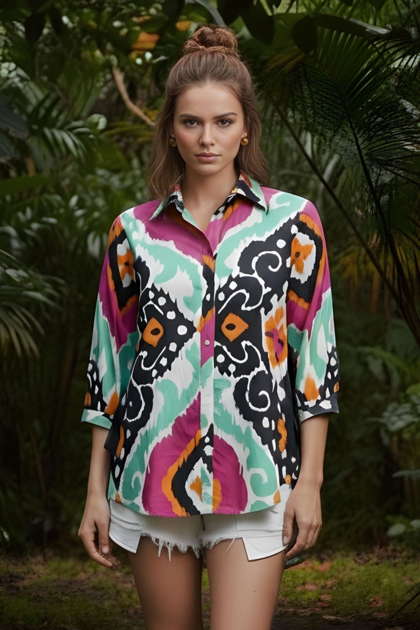 Cotton Shirt with Abstract Print. - Freyaa USA & Canada