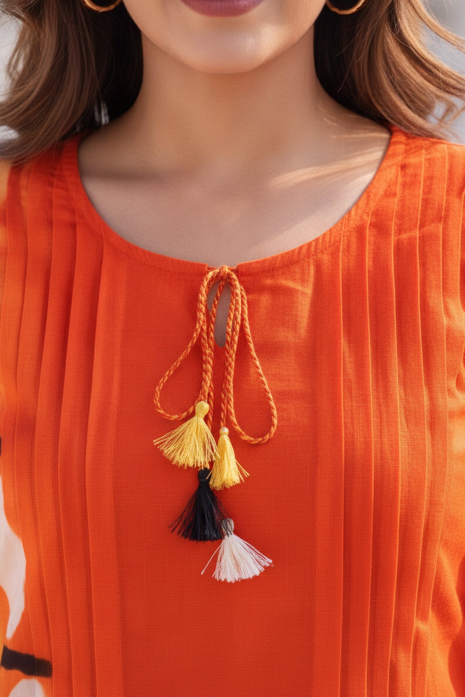 Orange & Black Asymmetric Layered Cotton Kurta Co-Ord Set