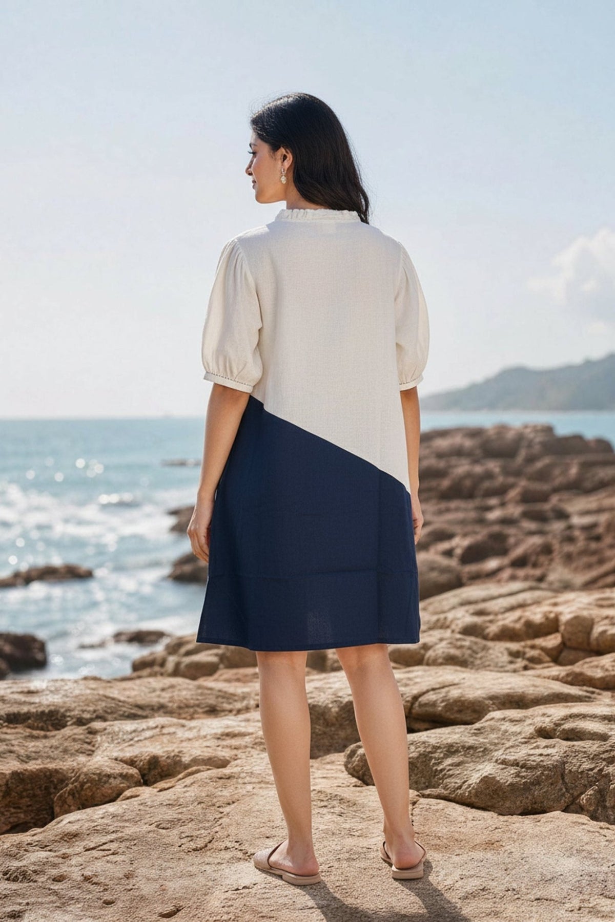 Monochrome Dahlia Cotton Tunic Short Dress - Freyaa