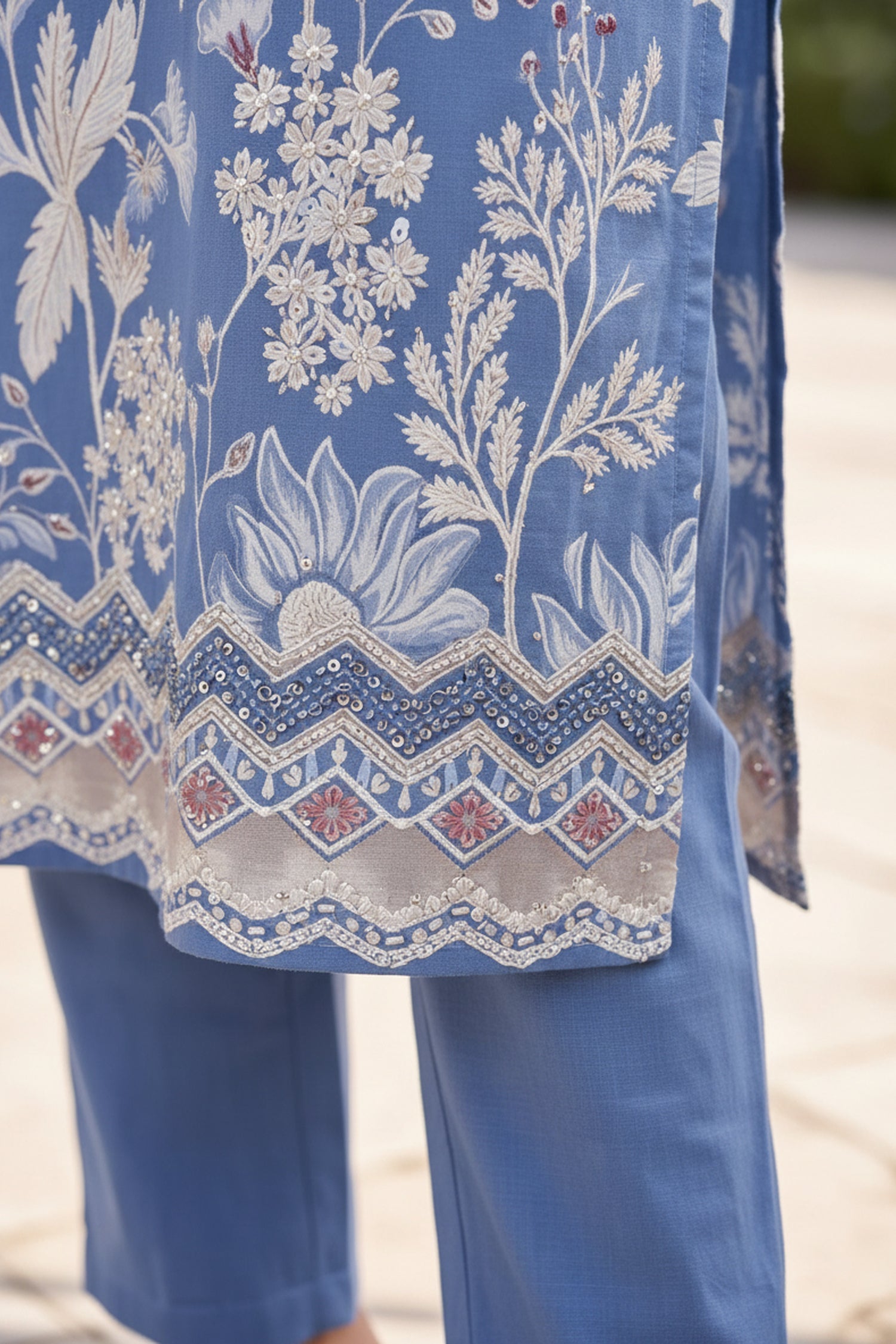 Powder Blue Floral Border CordSet