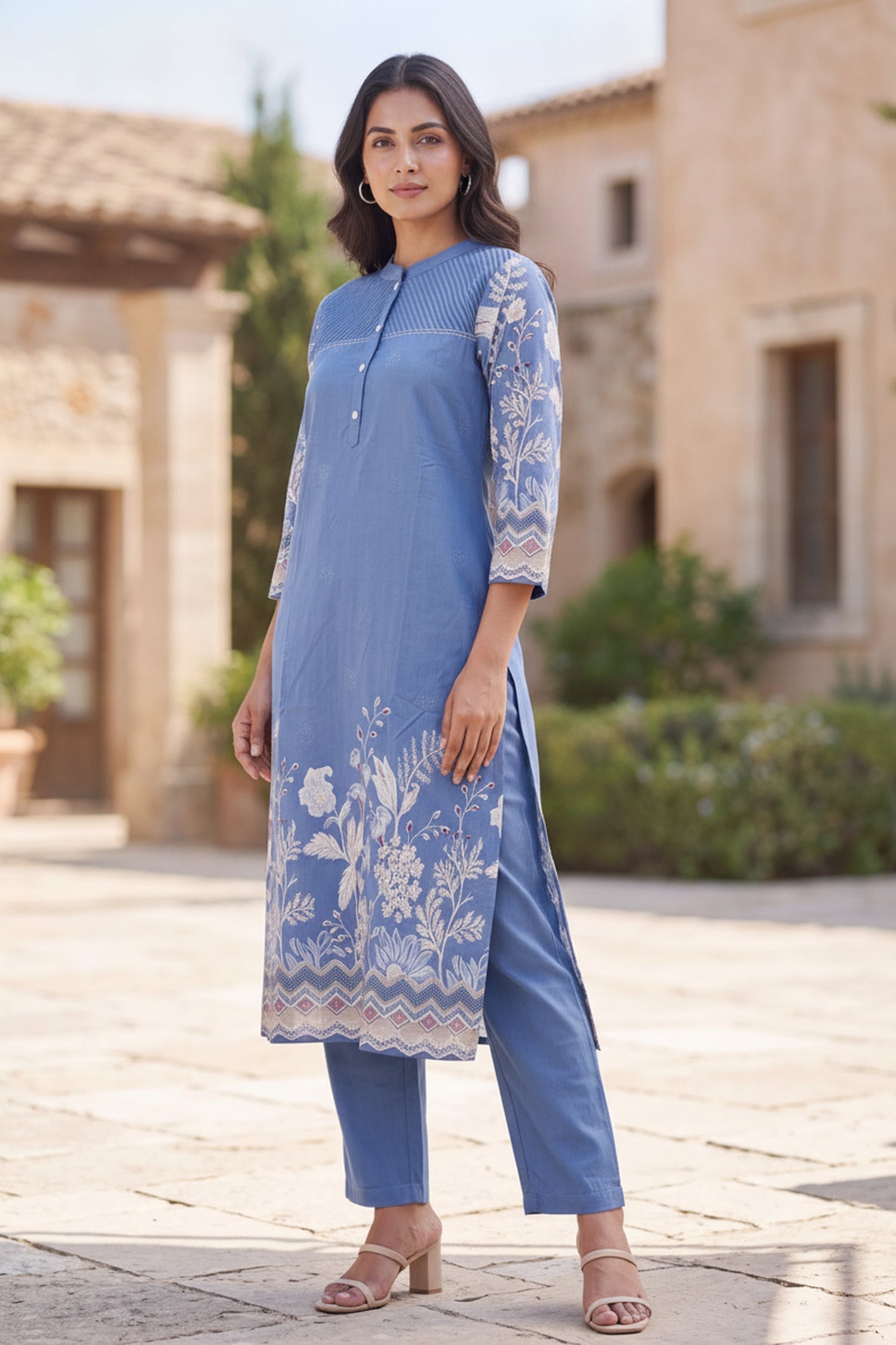 Powder Blue Floral Border CordSet