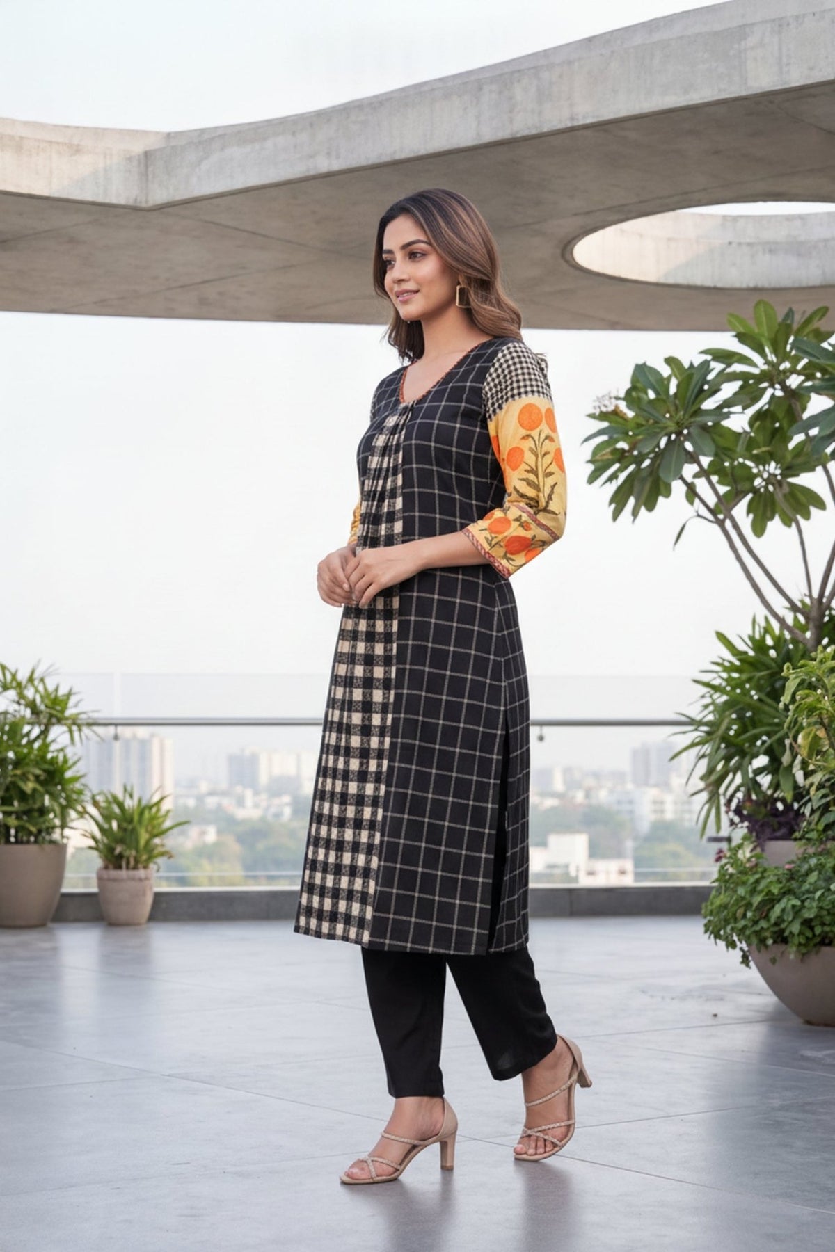 Noir Check & Citrus Print CordSet - Freyaa