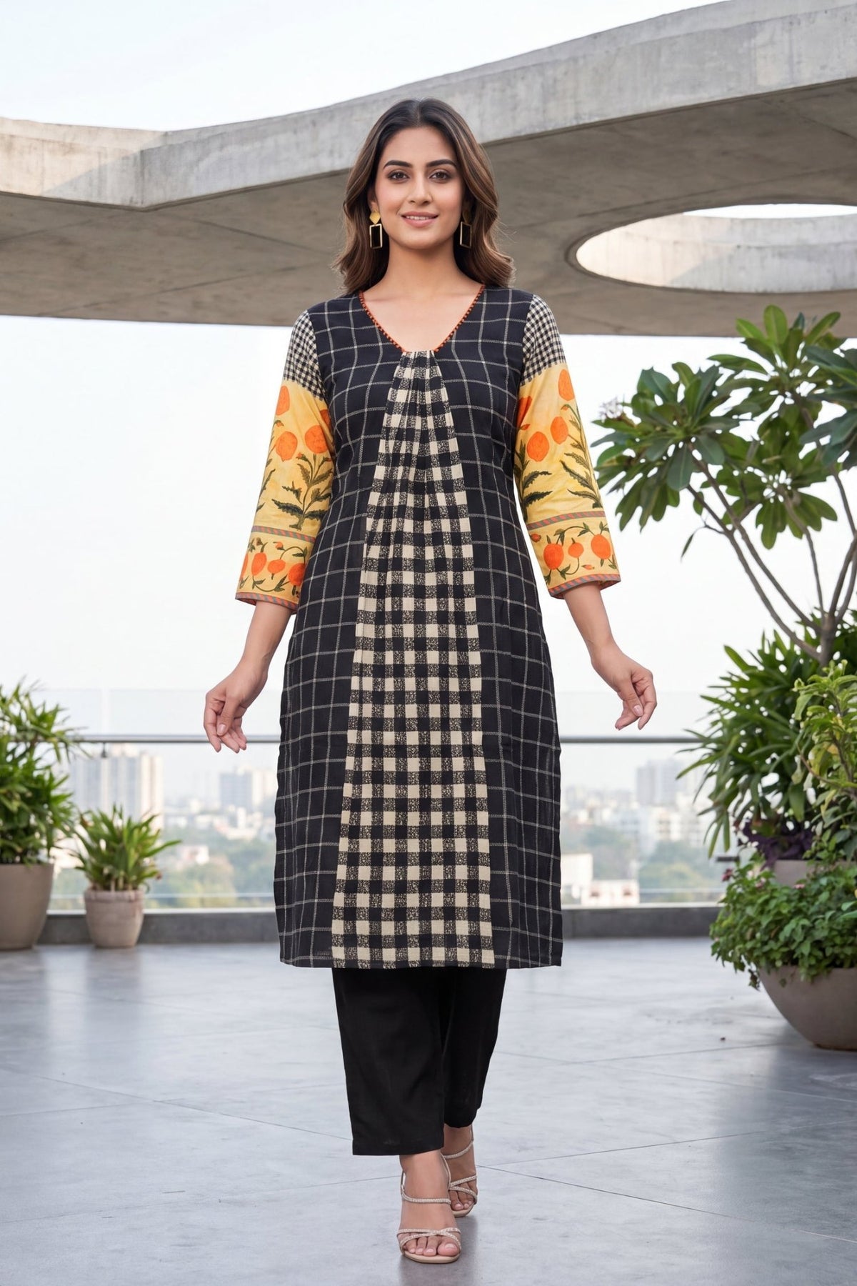 Noir Check & Citrus Print CordSet - Freyaa