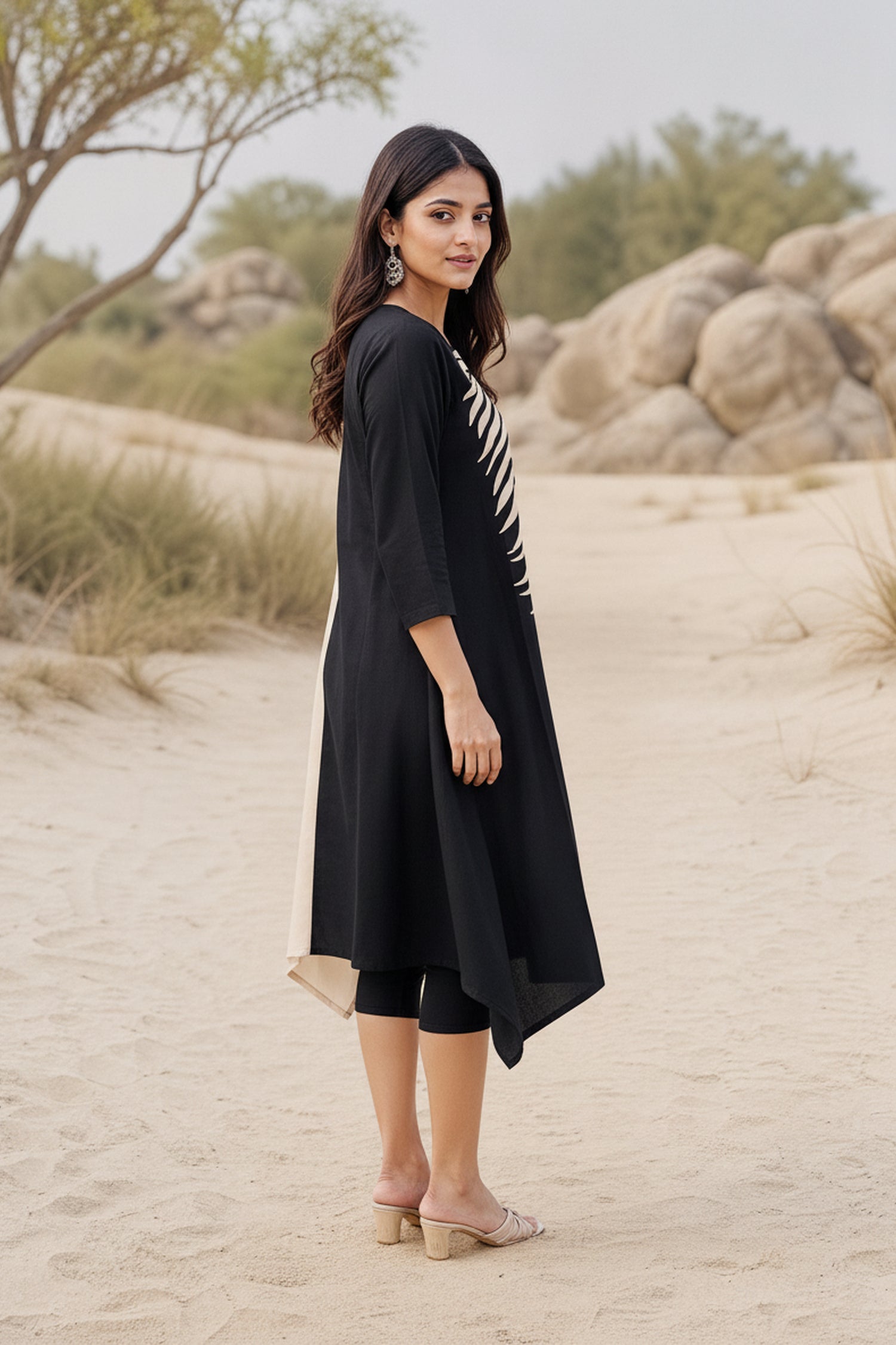 Women's color-Block Zebra Stripe Cotton Tunic Dress