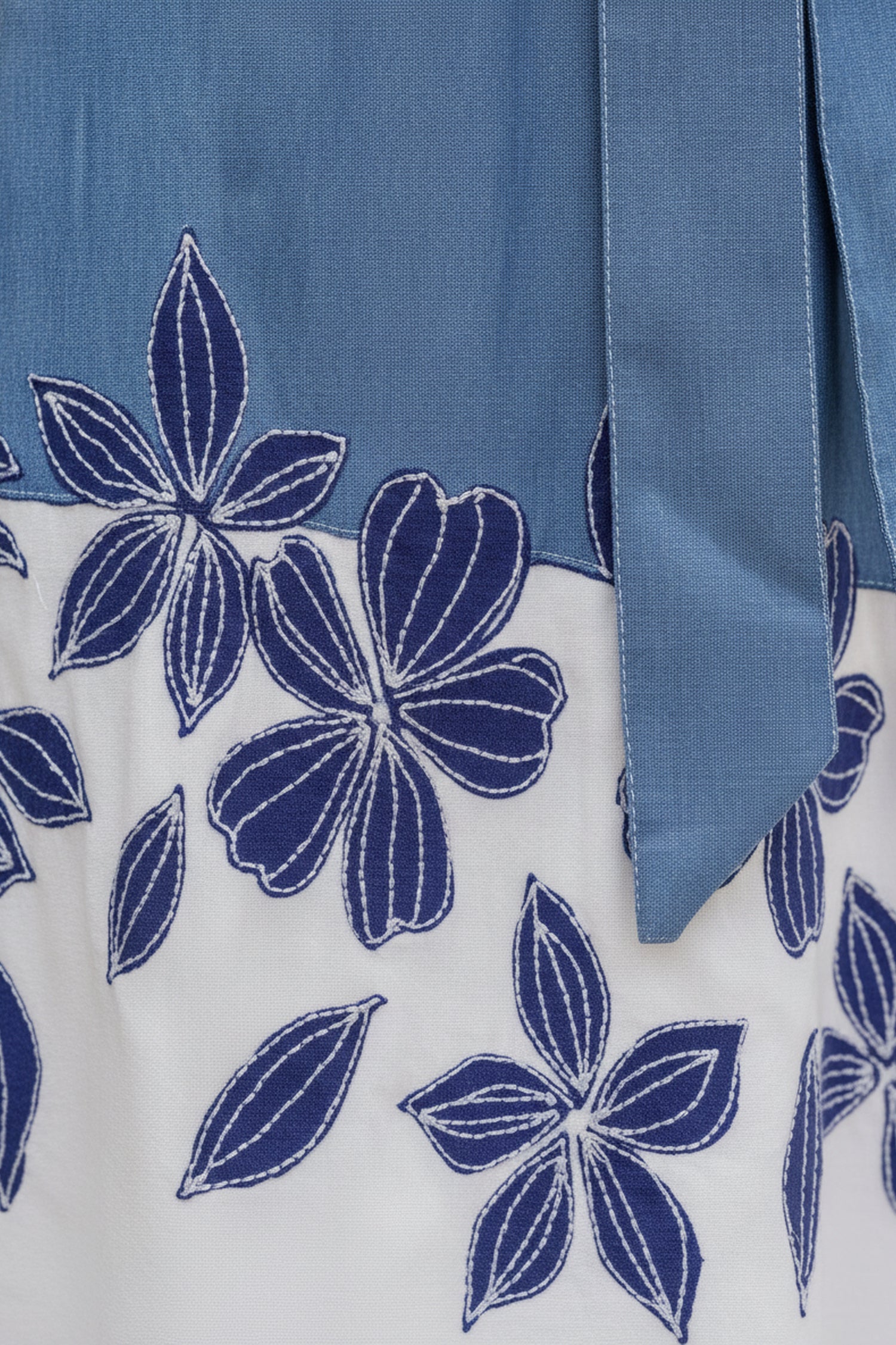 Denim Ochre Belted & Floral Applique Midi Dress.