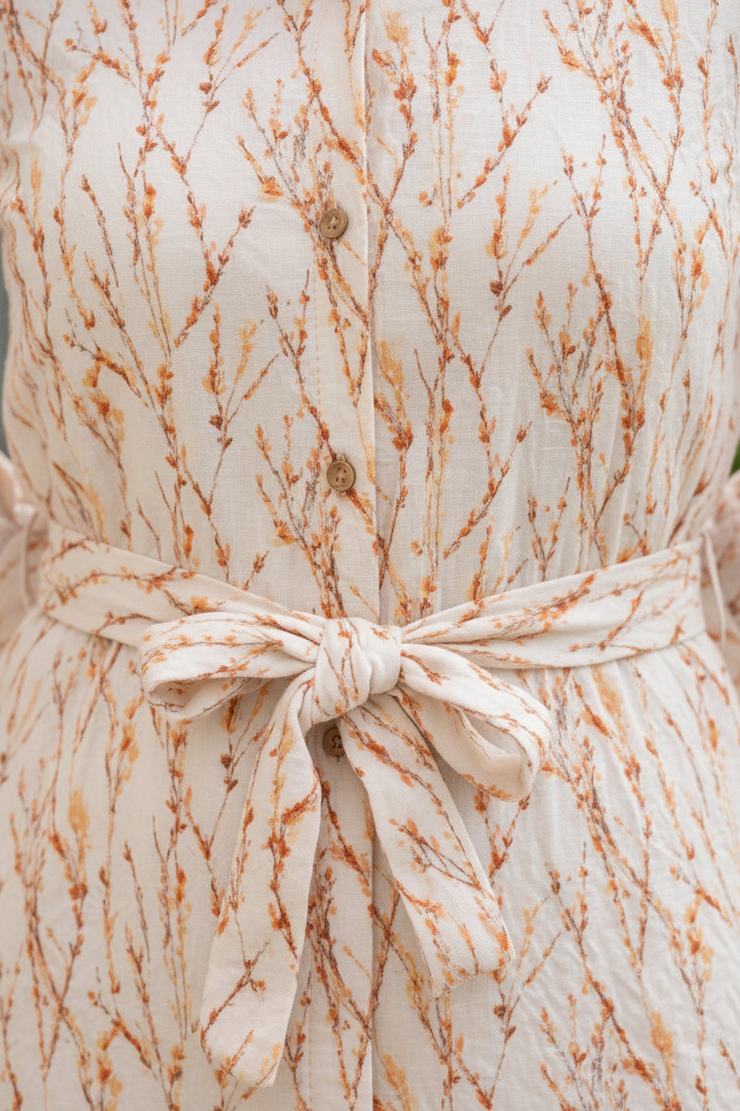 Light Peach Pink Patterned Tie- Waist  Cotton Co-Ord Set