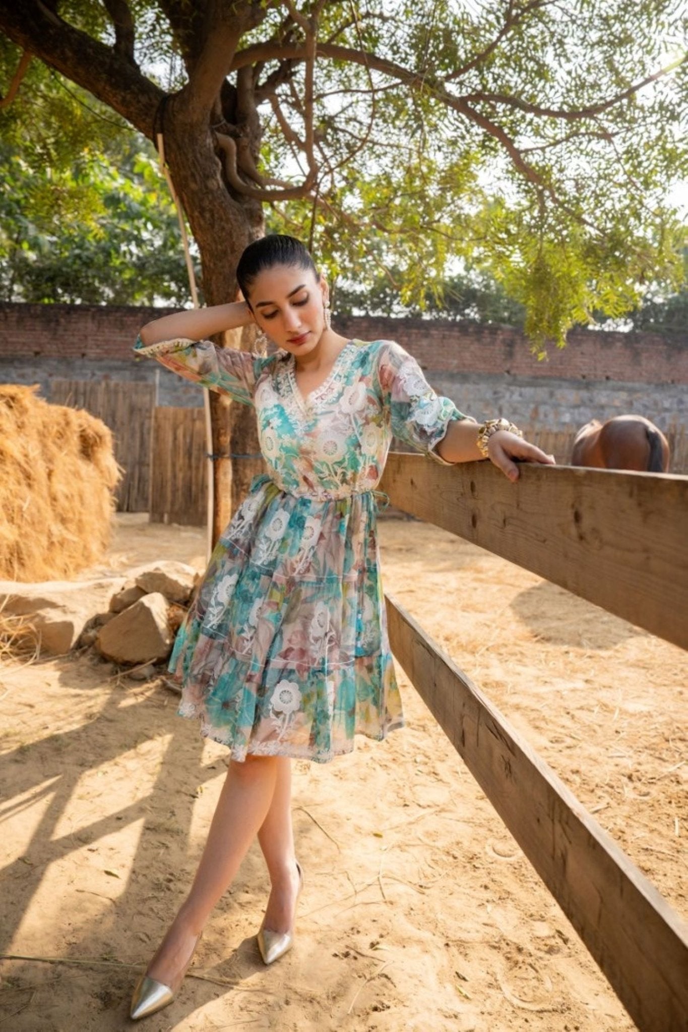 Sea Green Tunic with Multi-Design Embroidery - Freyaa USA & Canada