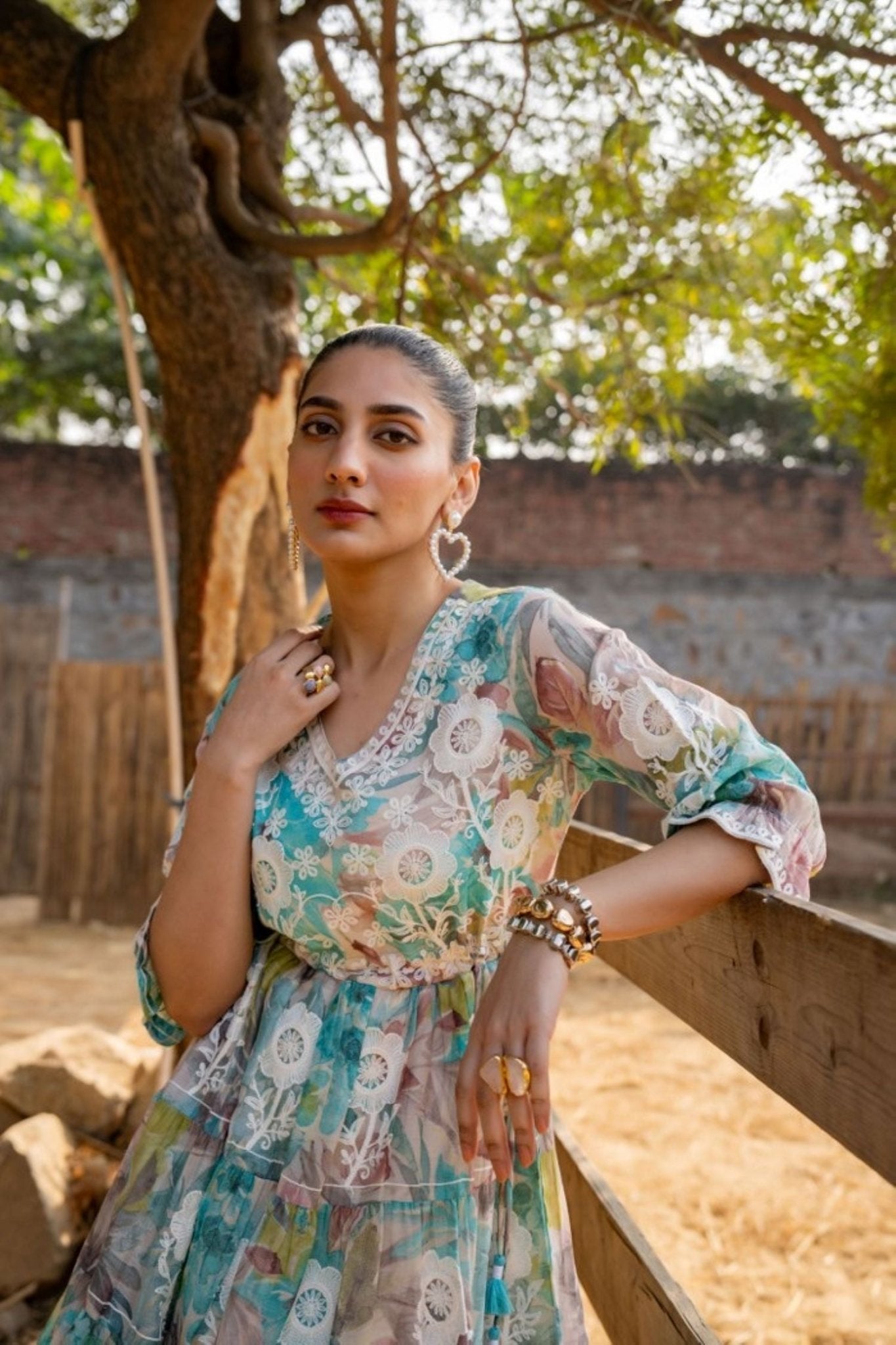 Sea Green Tunic with Multi-Design Embroidery - Freyaa USA & Canada