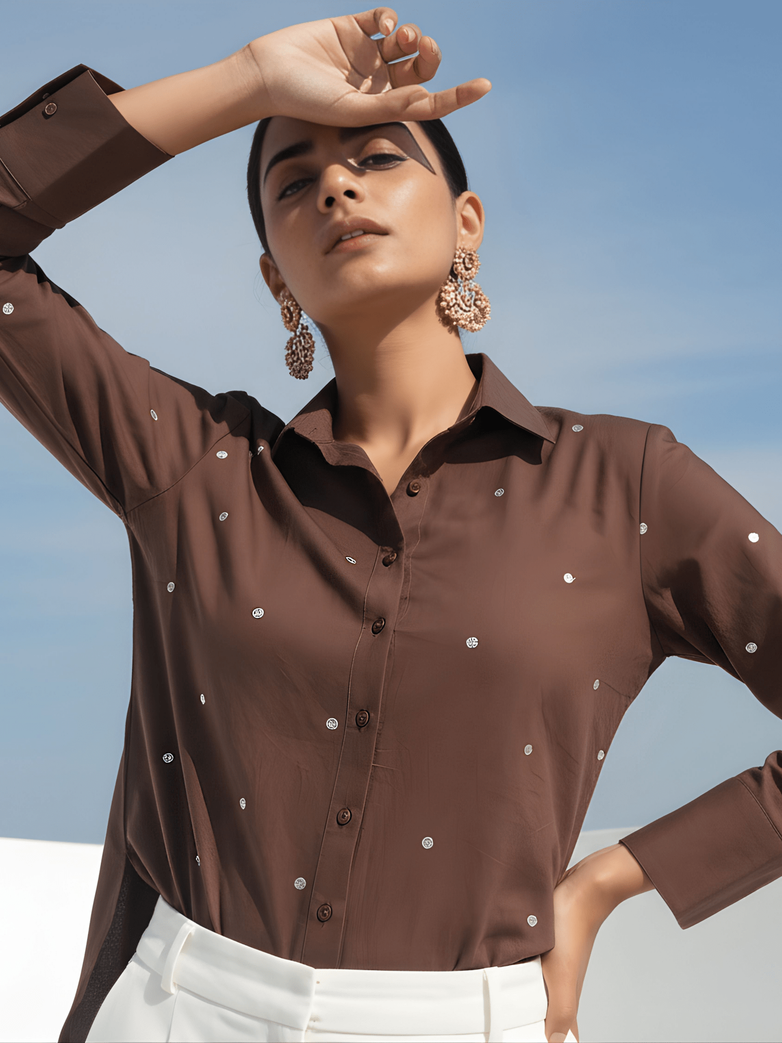 Brown Chic Polka Dot Shirt - Freyaa USA & Canada