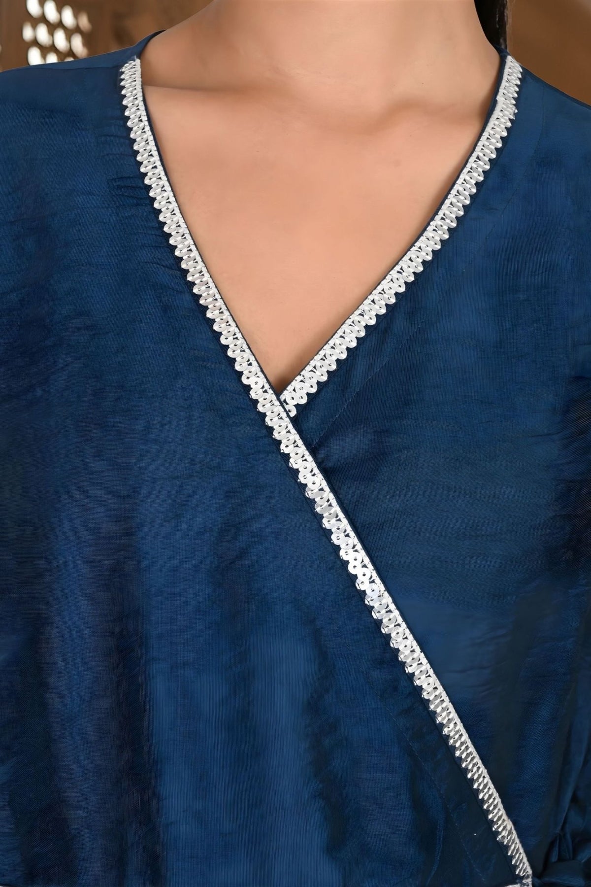 Blue Wrap-Style Asymmetric Top - Freyaa USA & Canada