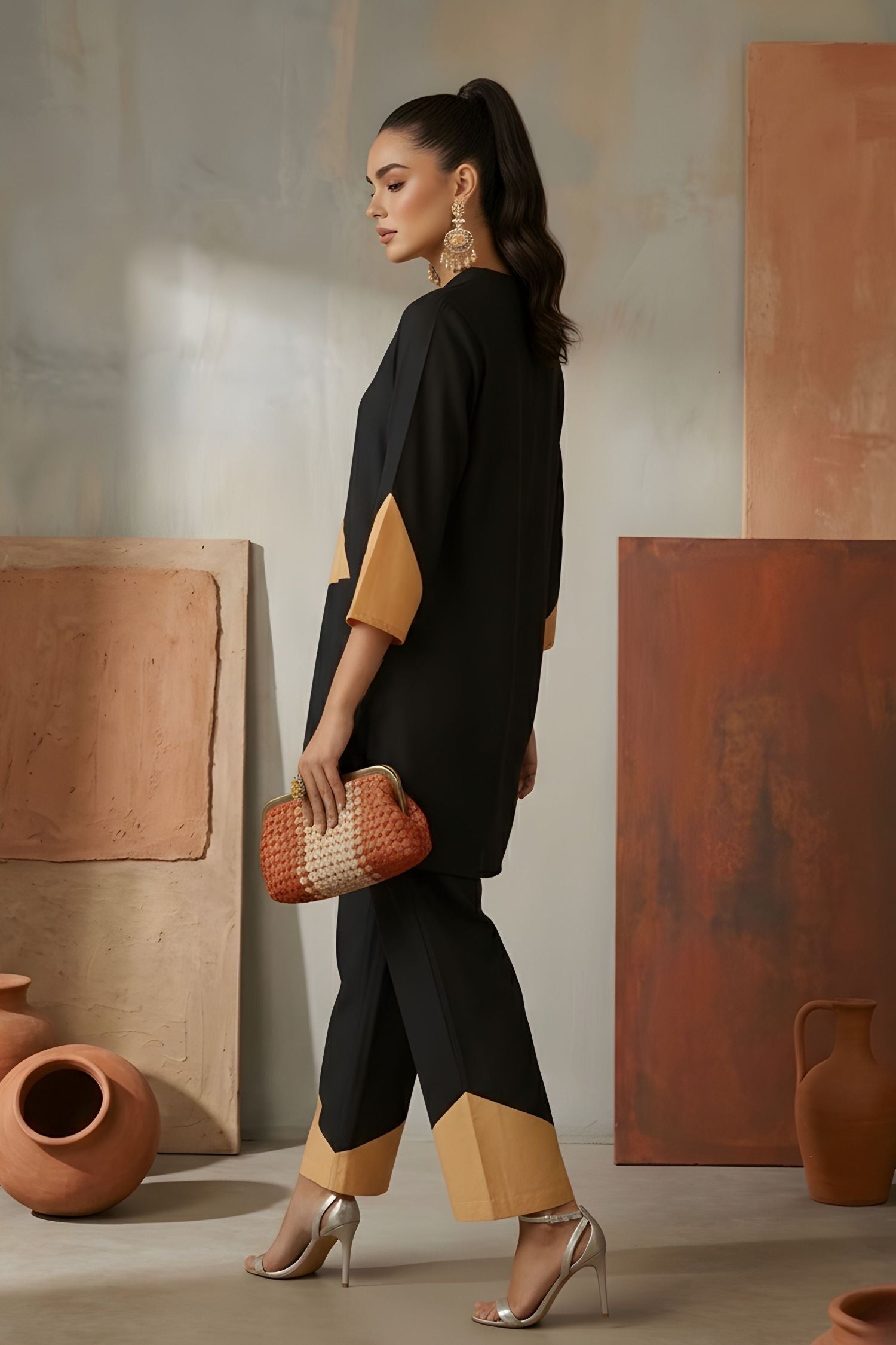 Black & Beige Color-Block Co-Ord Set