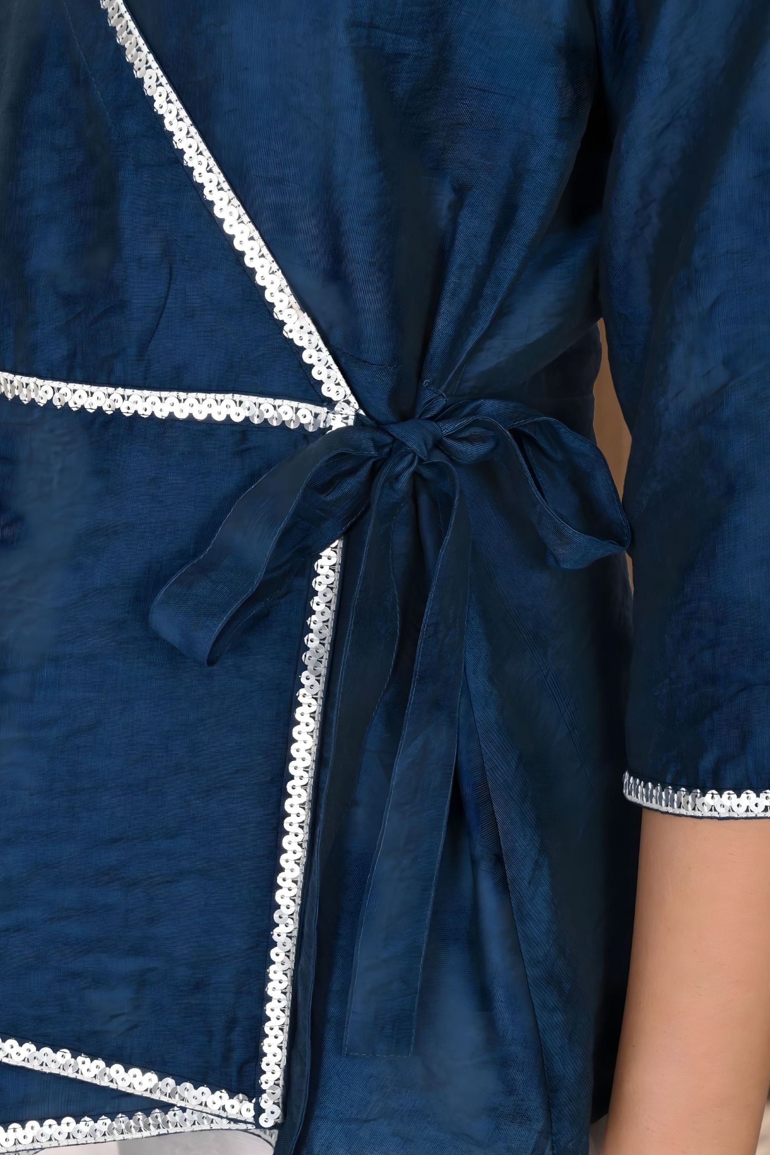 Blue Wrap-Style Asymmetric Top