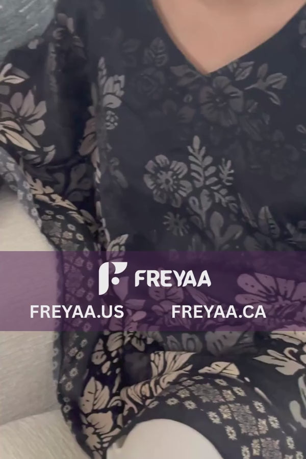 Freyaa Black & White Floral Print Short Kaftan Dress