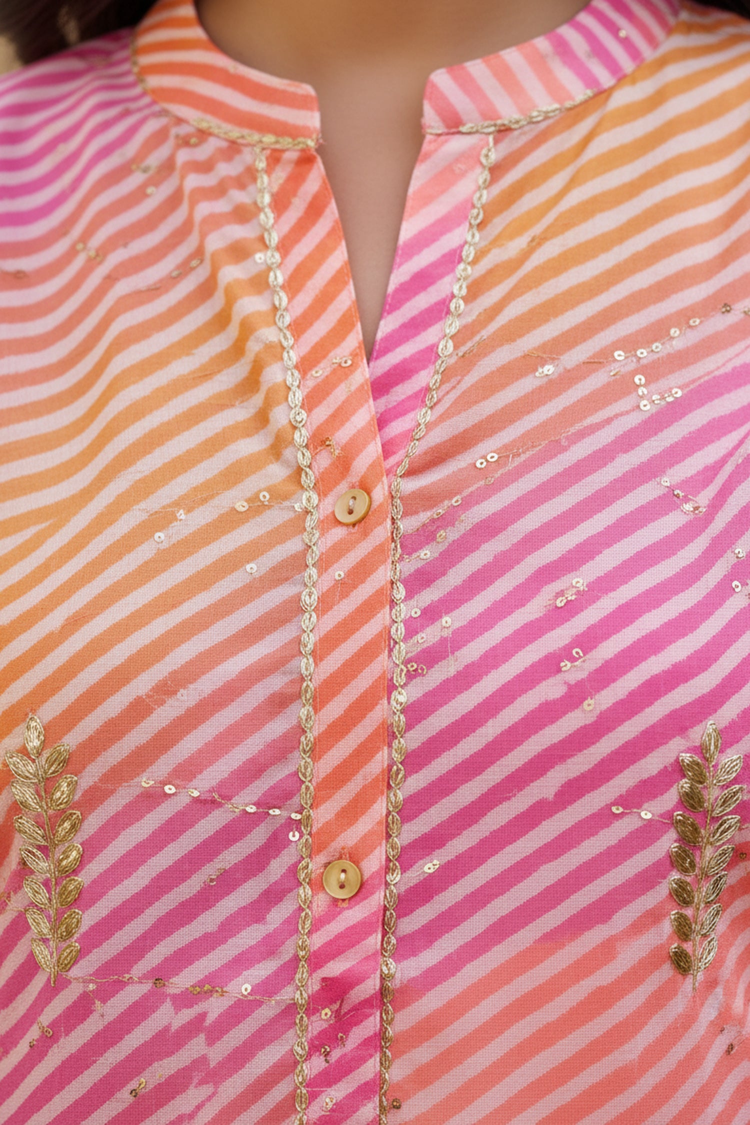 Pink & Yellow Striped Anarkali Kurta Set with off-White Pleated A-Line Inner.