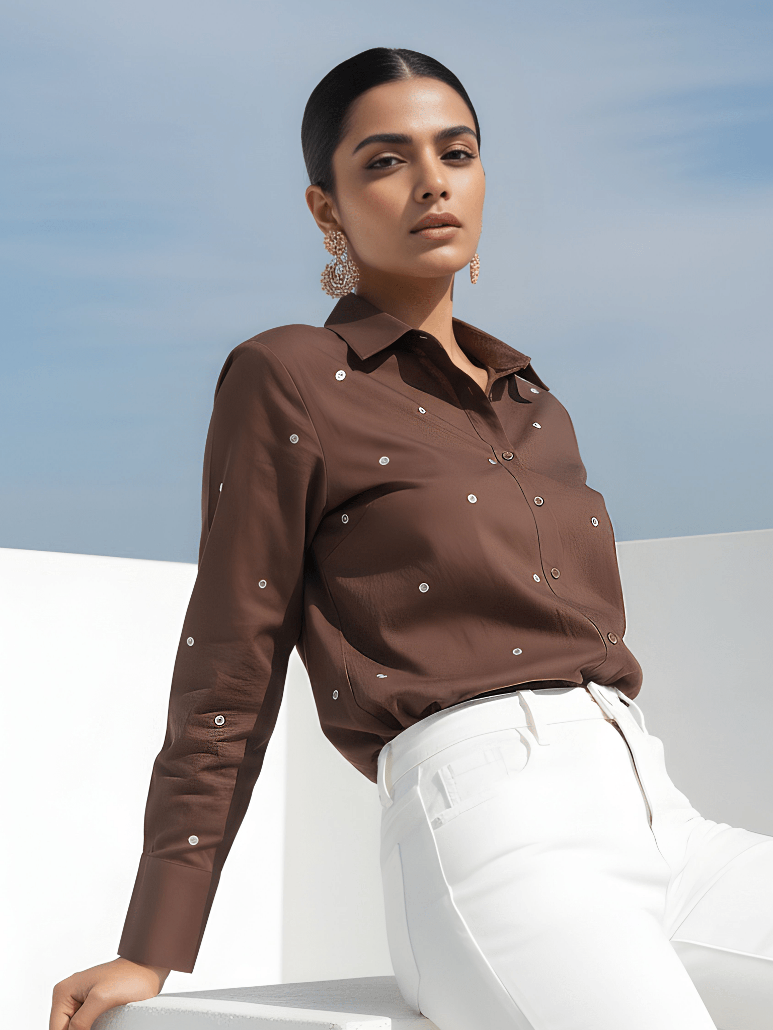 Brown Chic Polka Dot Shirt - Freyaa USA & Canada