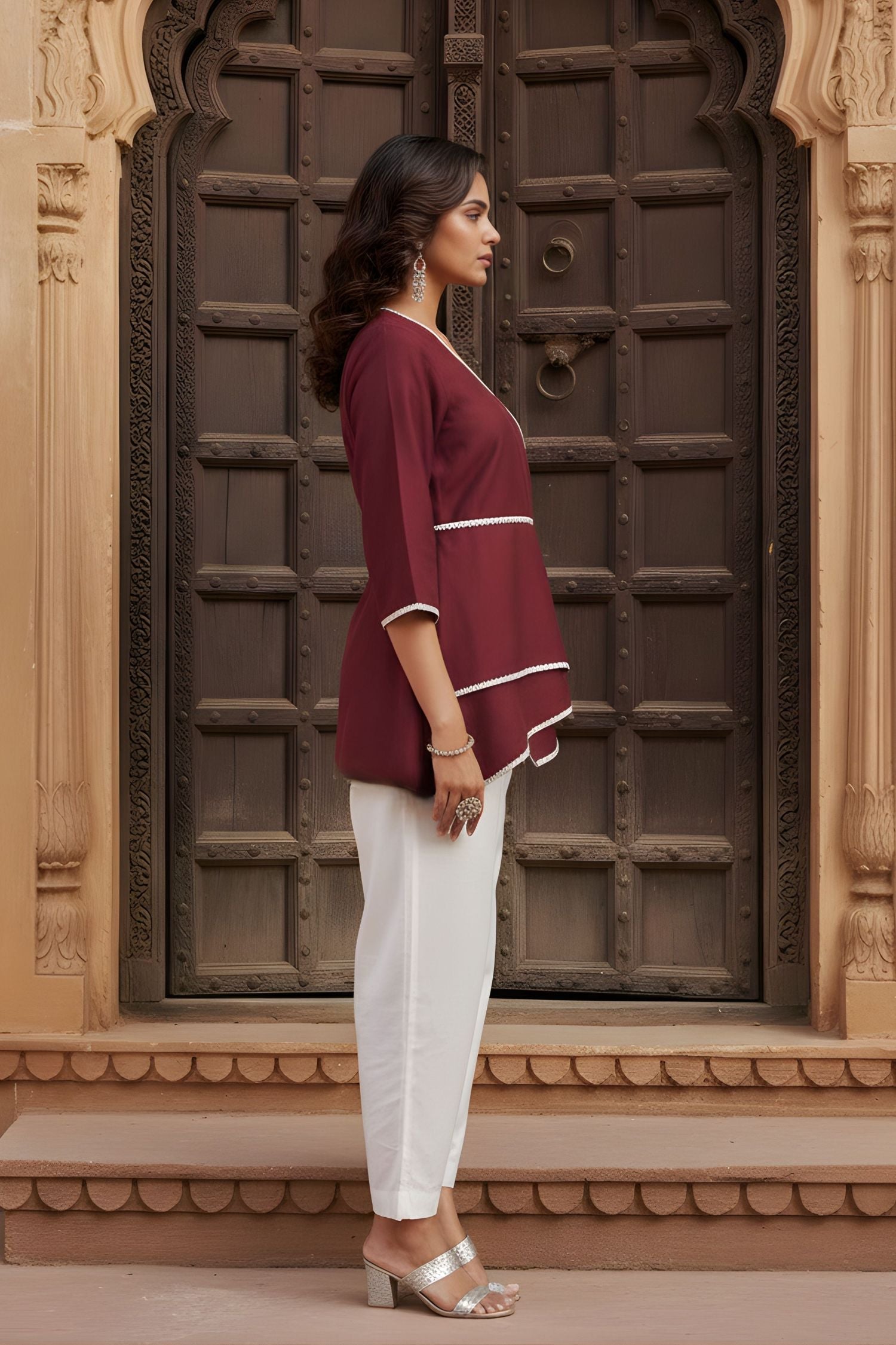 Maroon Wrap-Style Asymmetric Top