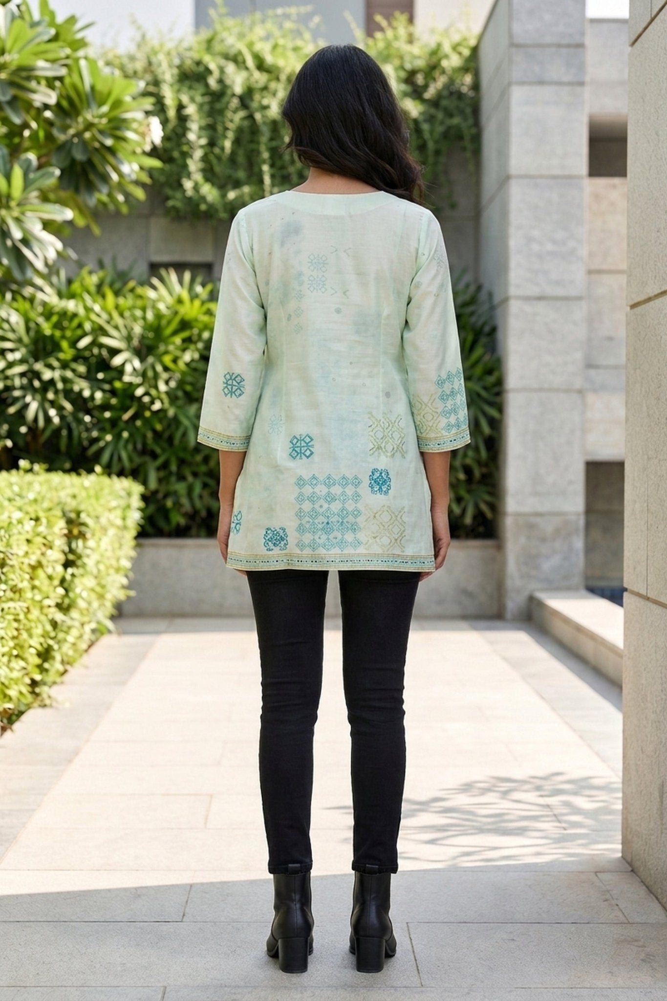 Mint Green Printed Cotton Top - Freyaa USA & Canada