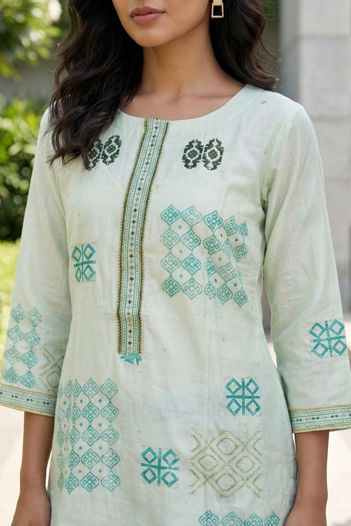 Mint Green Printed Cotton Top - Freyaa USA & Canada