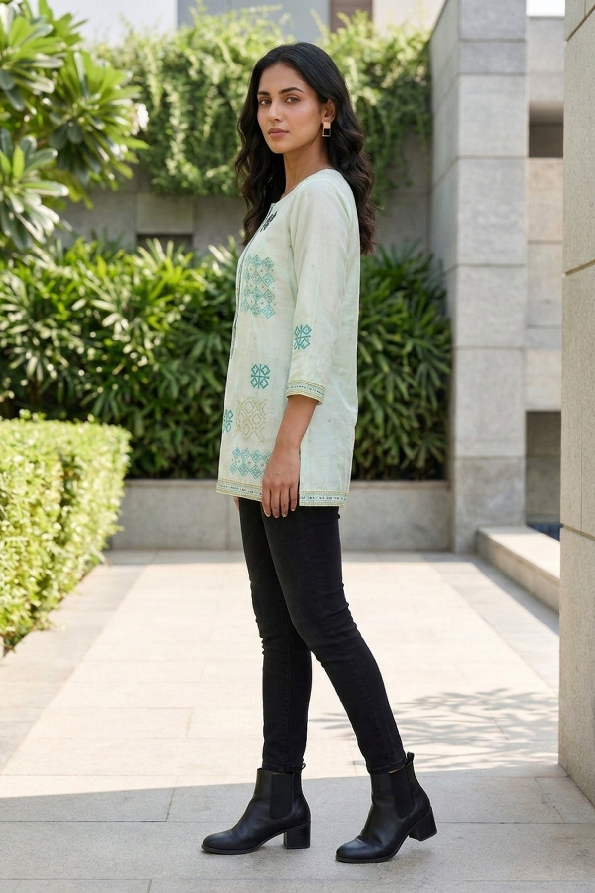 Mint Green Printed Cotton Top - Freyaa USA & Canada