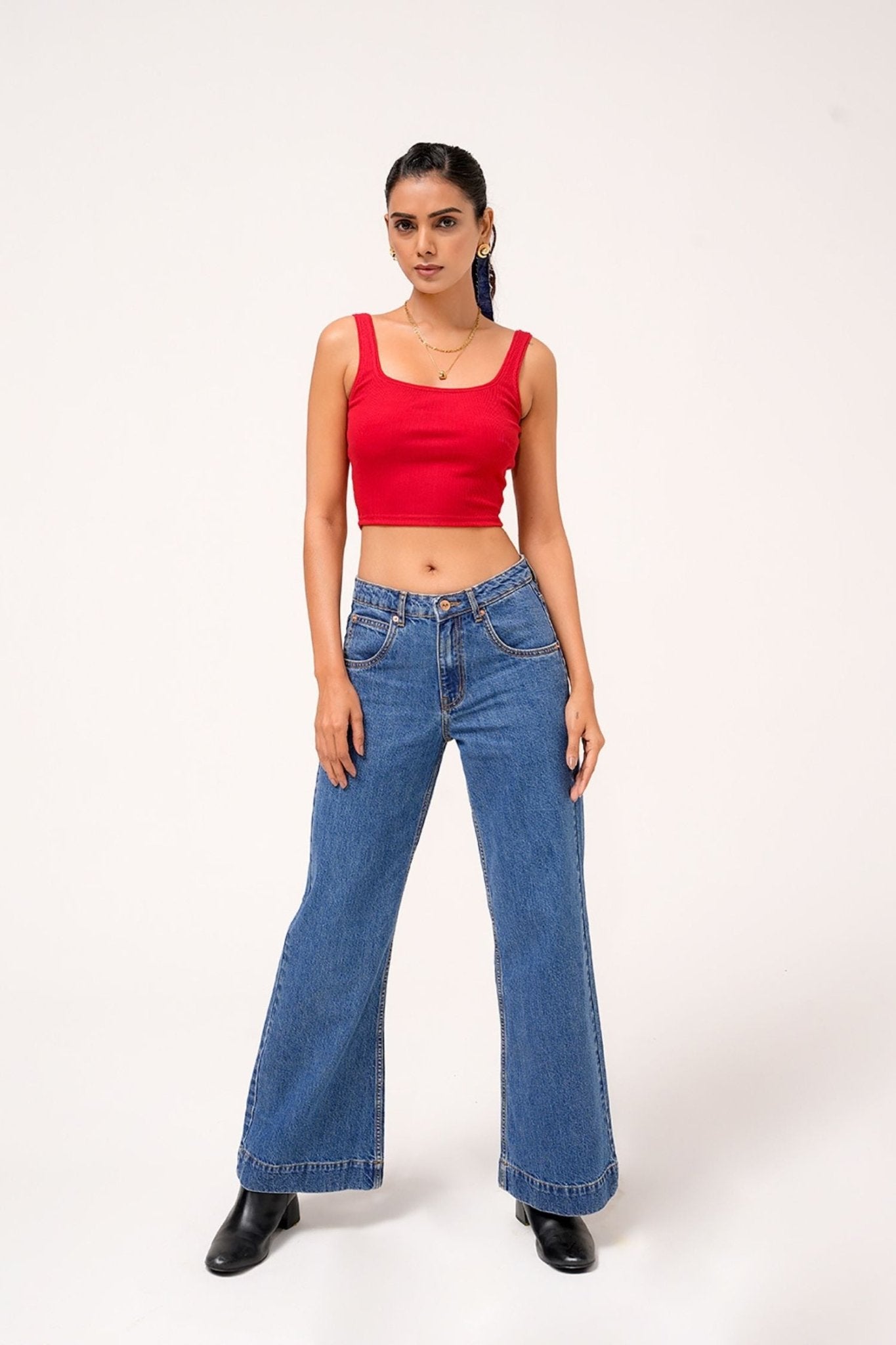 Blue Retro Style Bootcut Jeans - Freyaa USA & Canada