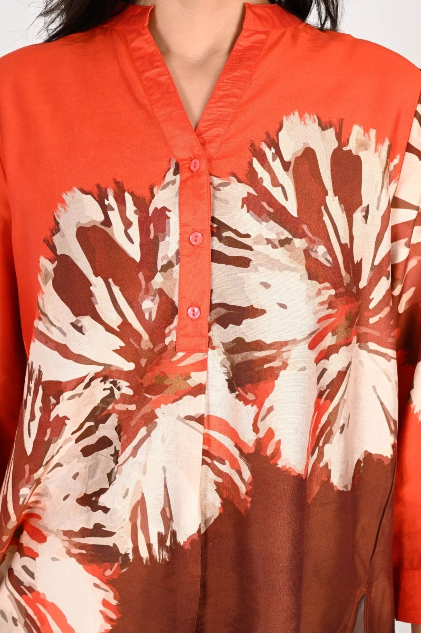 Stylish Orange Top with Burnt Flower Design - Freyaa USA & Canada