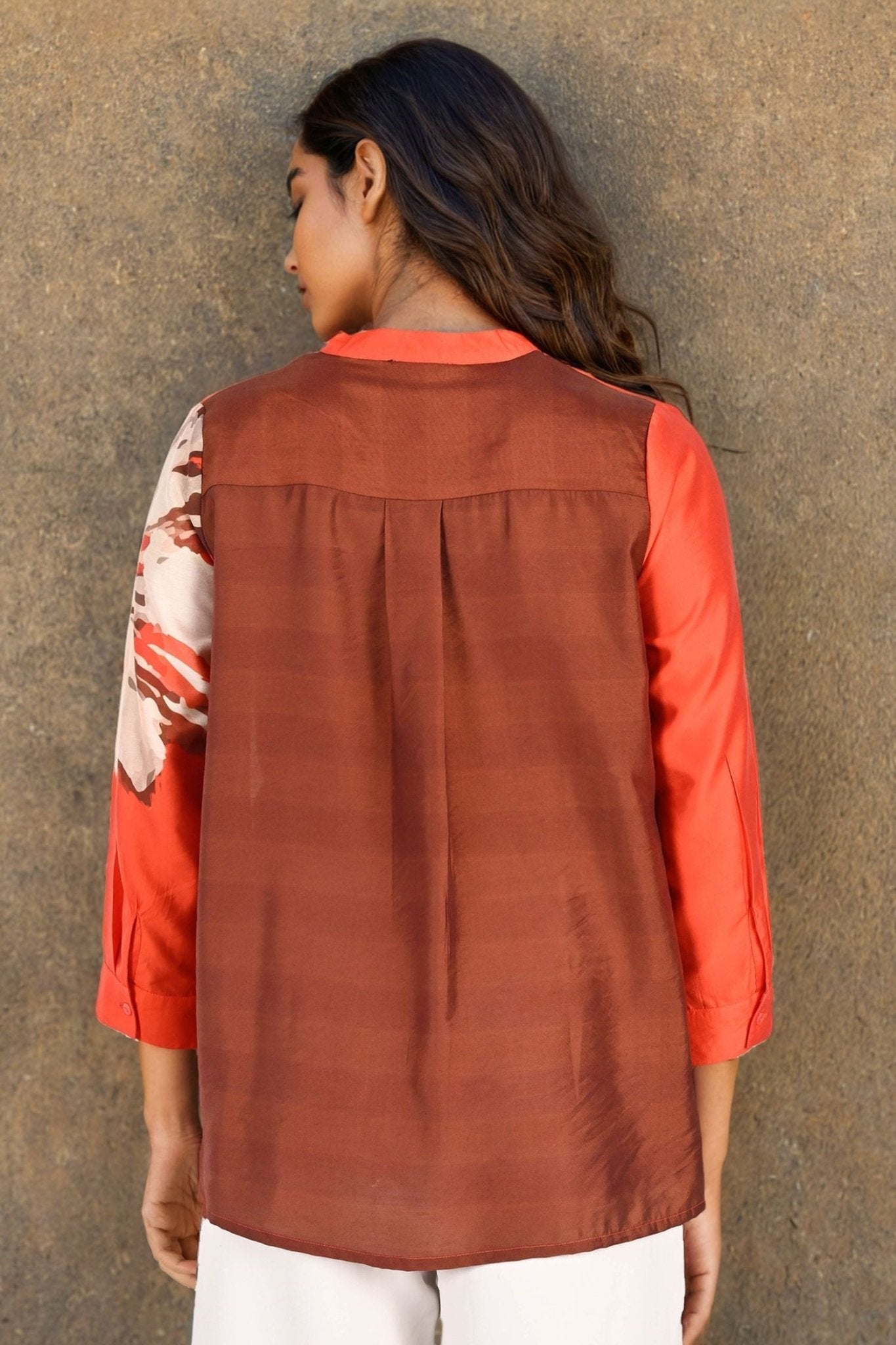 Stylish Orange Top with Burnt Flower Design - Freyaa USA & Canada
