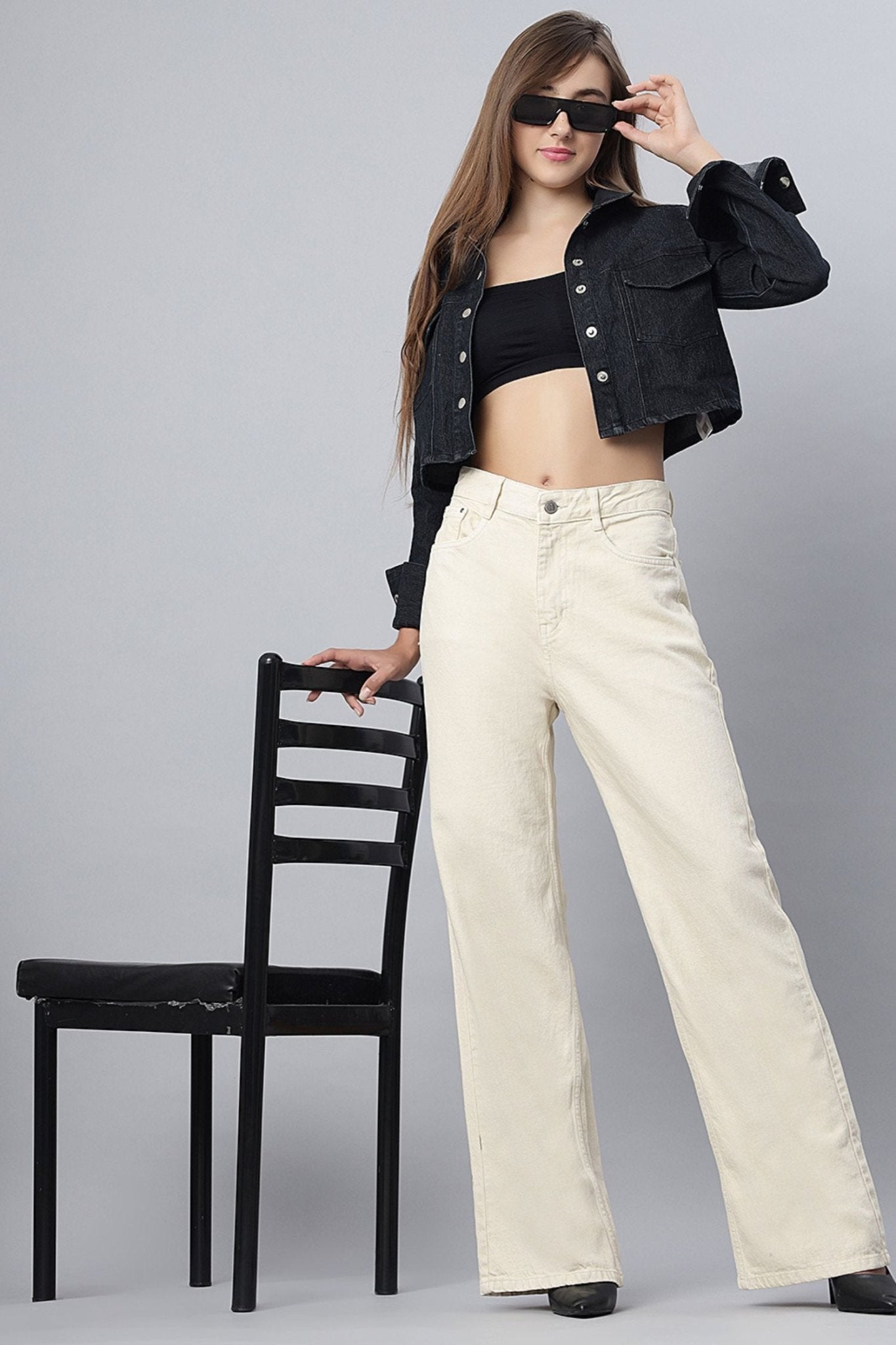 Straight-Leg Denim in Soft Cream - Freyaa USA & Canada