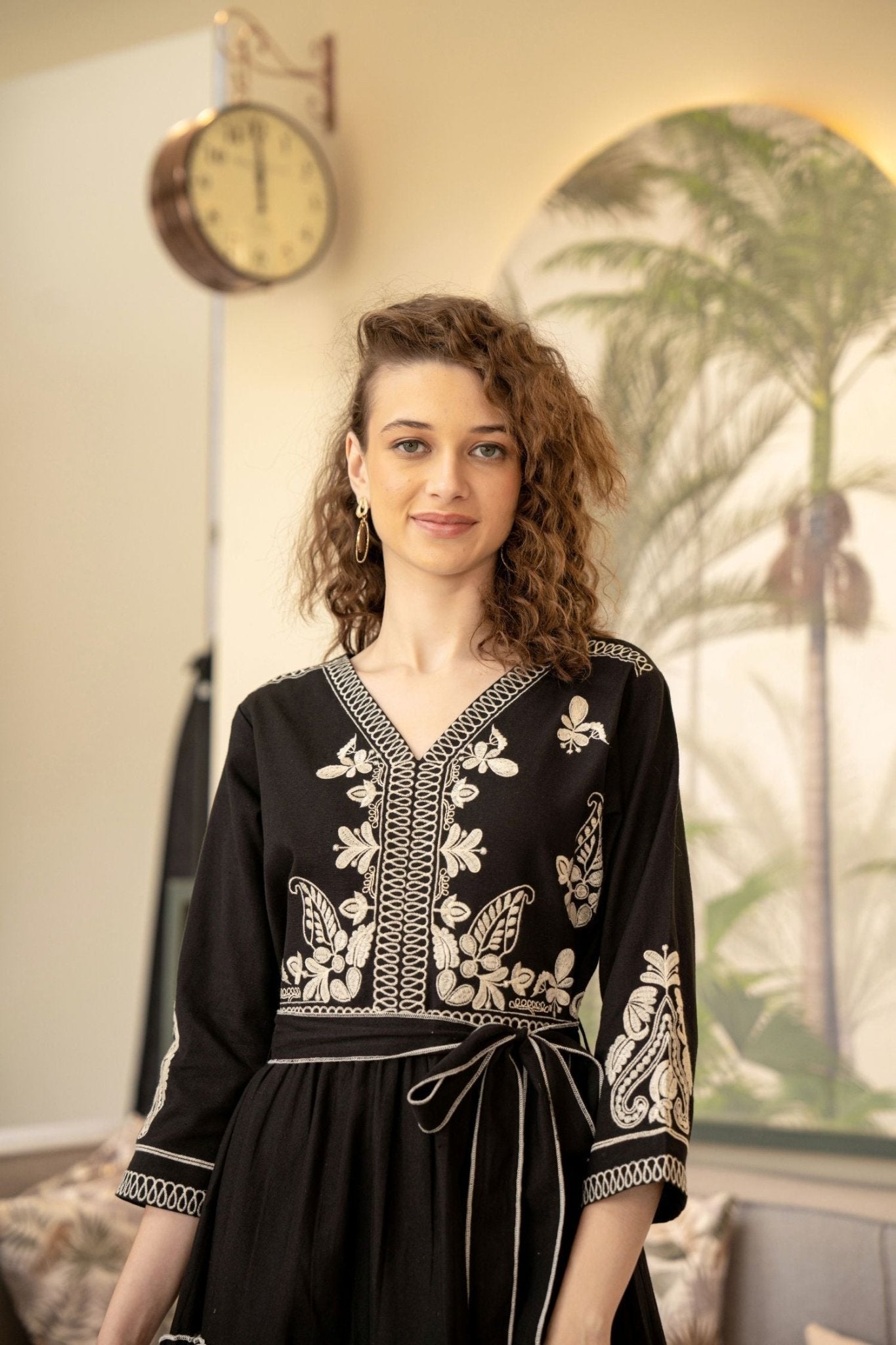 Tailored Black Tunic with Belt Detail - Freyaa USA & Canada