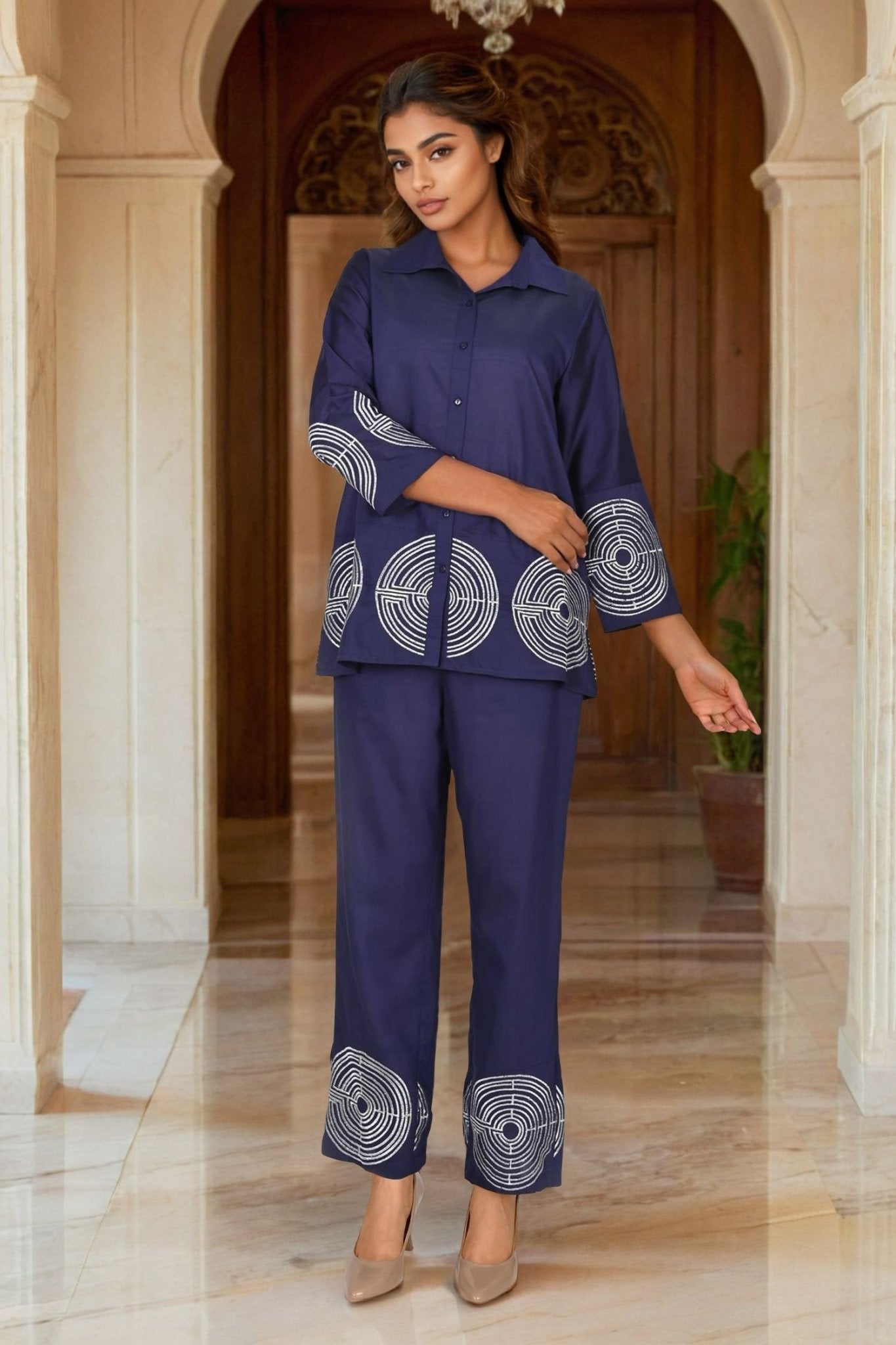 Modern Circle-Pattern Satin Cord Set - Freyaa USA & Canada