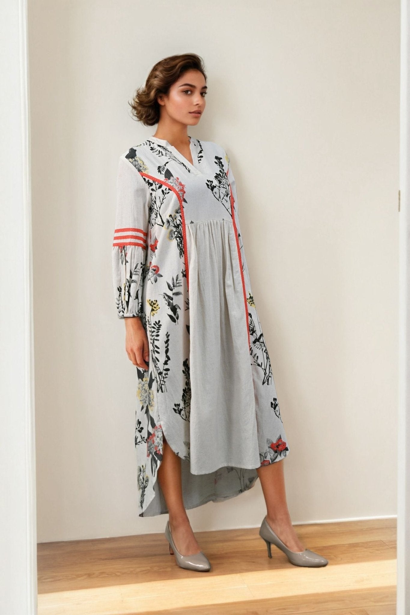 Grey Allure Printed Style Dress - Freyaa USA & Canada