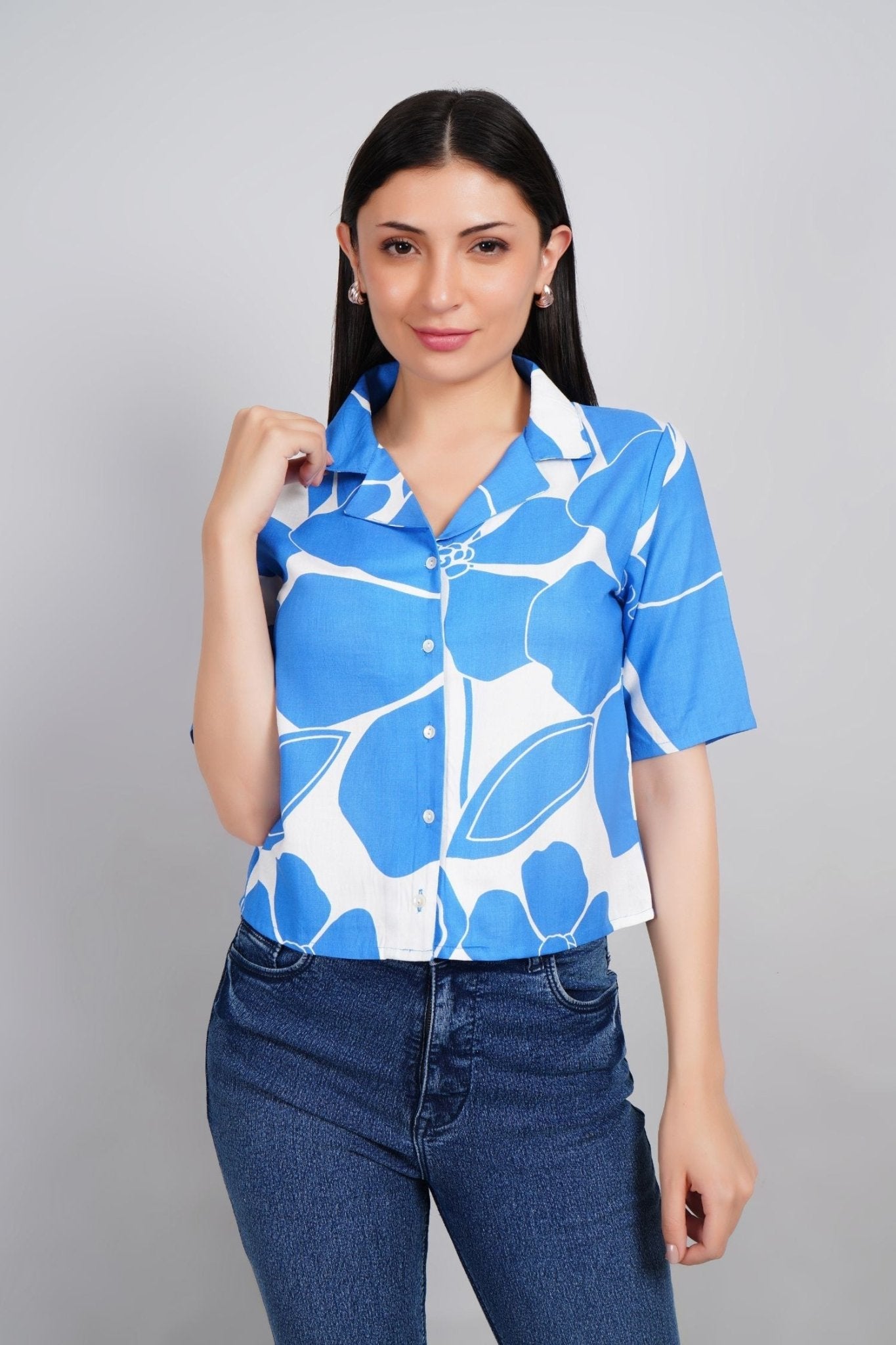 Freyaa Blue Breeze Printed Crop Shirt - Freyaa USA & Canada