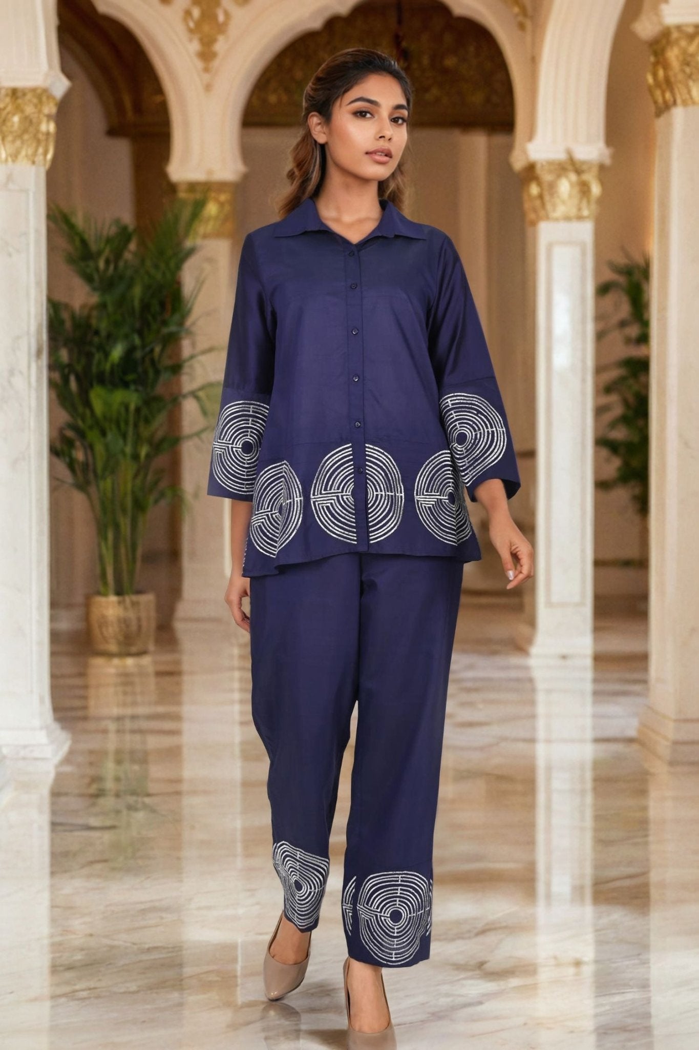 Modern Circle-Pattern Satin Cord Set - Freyaa USA & Canada
