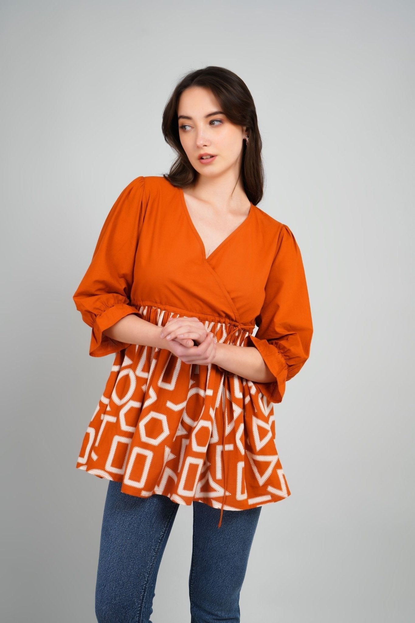 Freyaa Orange Frill Printed Top - Freyaa USA & Canada