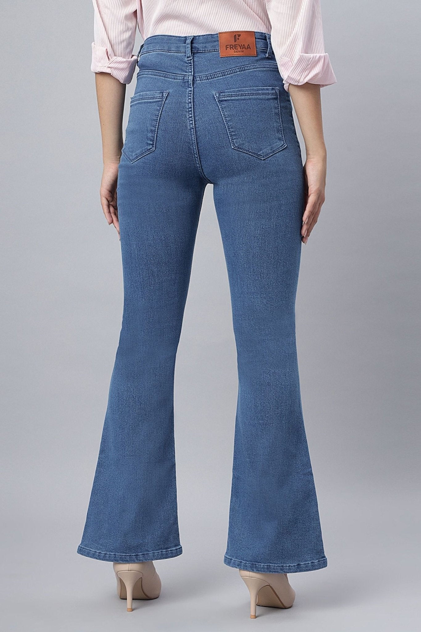 High Waist Stone Bootcut Jeans - Freyaa USA & Canada