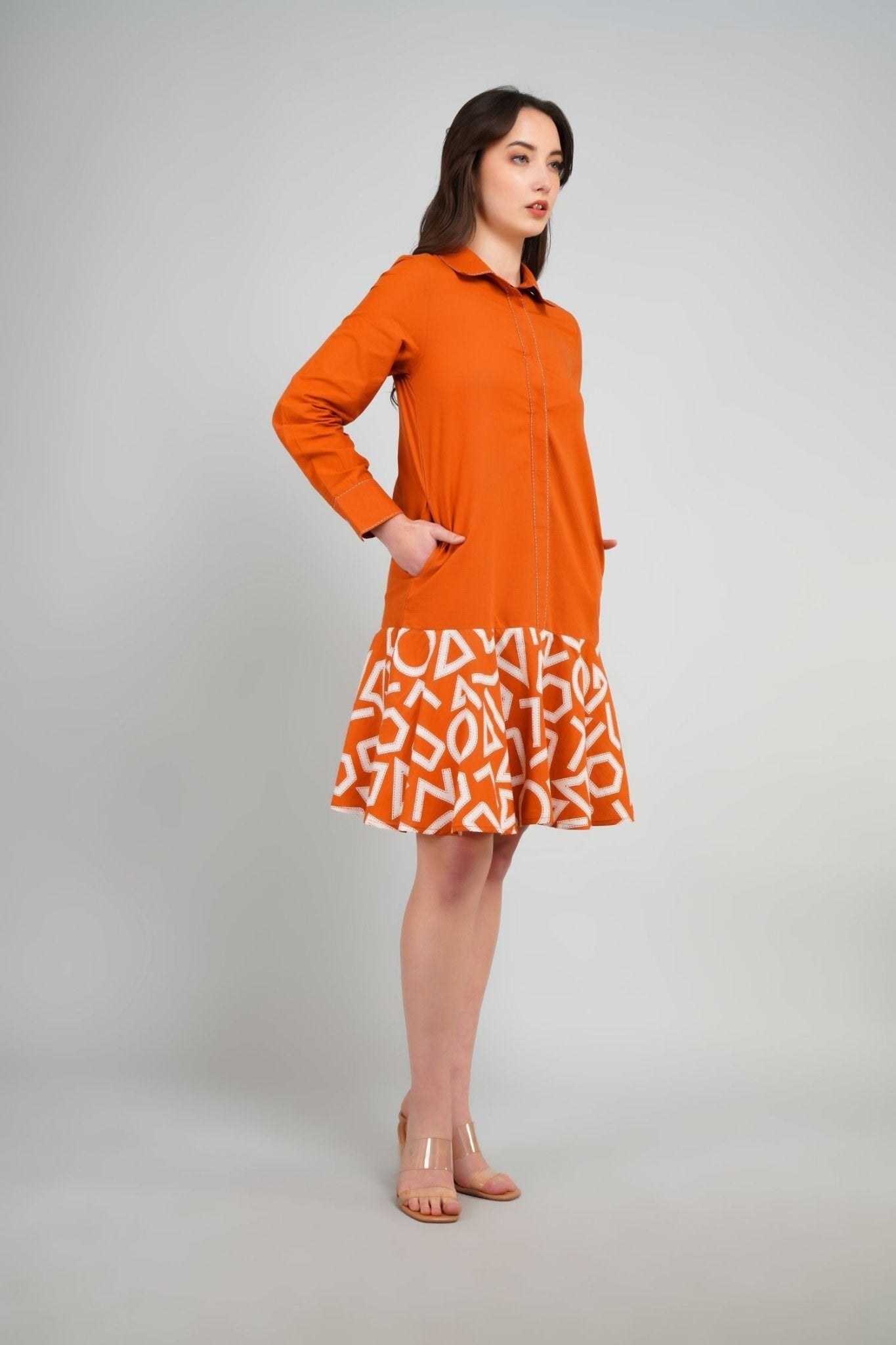 Orange Collared Print Style Tunic - Freyaa USA & Canada
