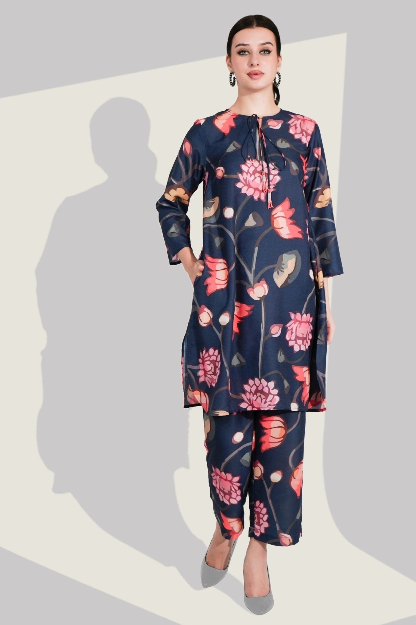 Satin Cord Set with Varied Floral Prints - Freyaa USA & Canada