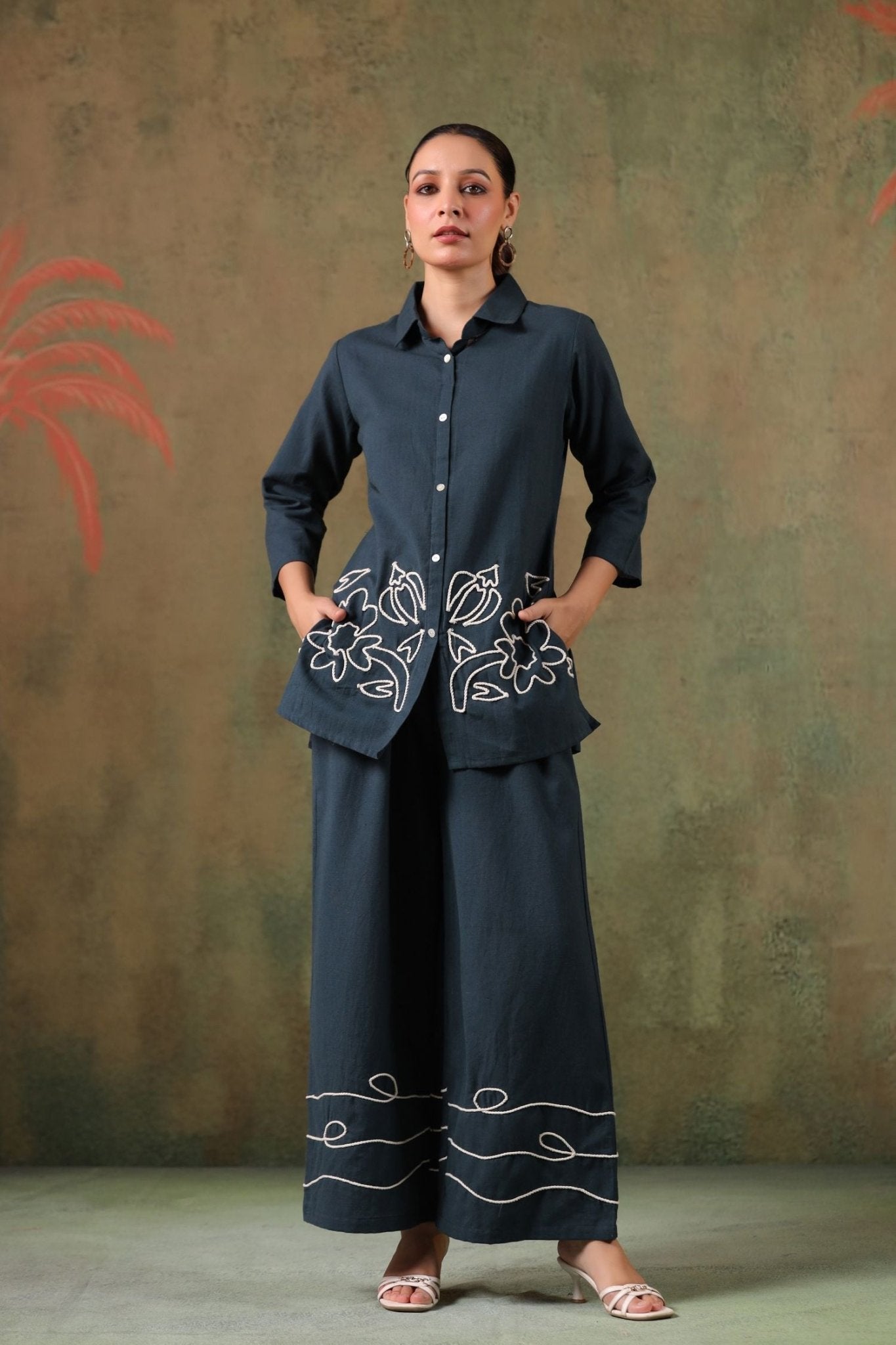 Classic Grey Embroidered Co-ord Set - Freyaa USA & Canada