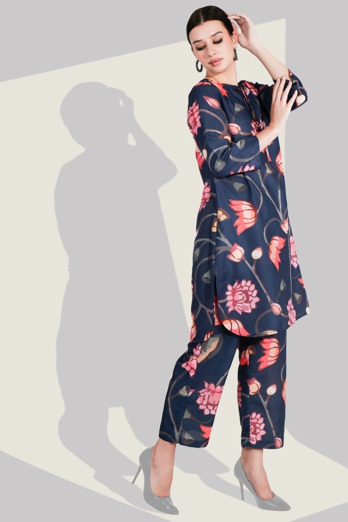 Satin Cord Set with Varied Floral Prints - Freyaa USA & Canada