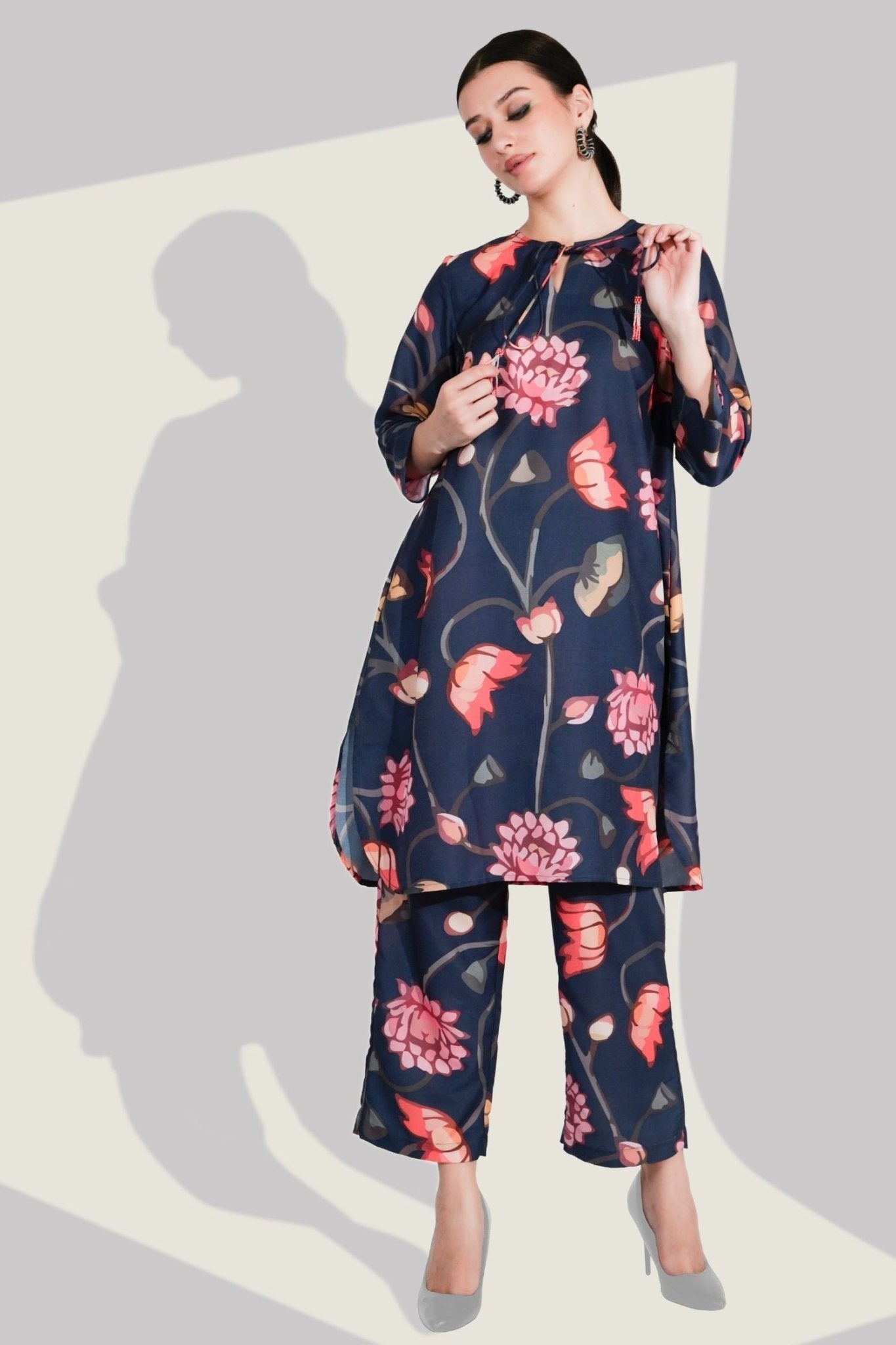 Satin Cord Set with Varied Floral Prints - Freyaa USA & Canada