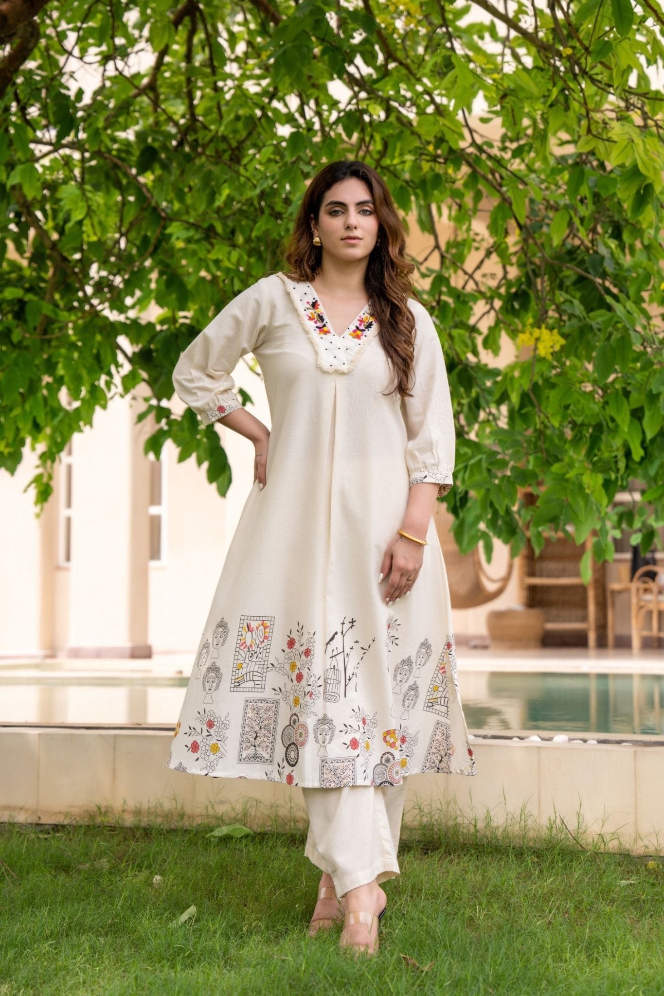 Cord Set with Printed Long Top and Solid Bottom - Freyaa USA & Canada