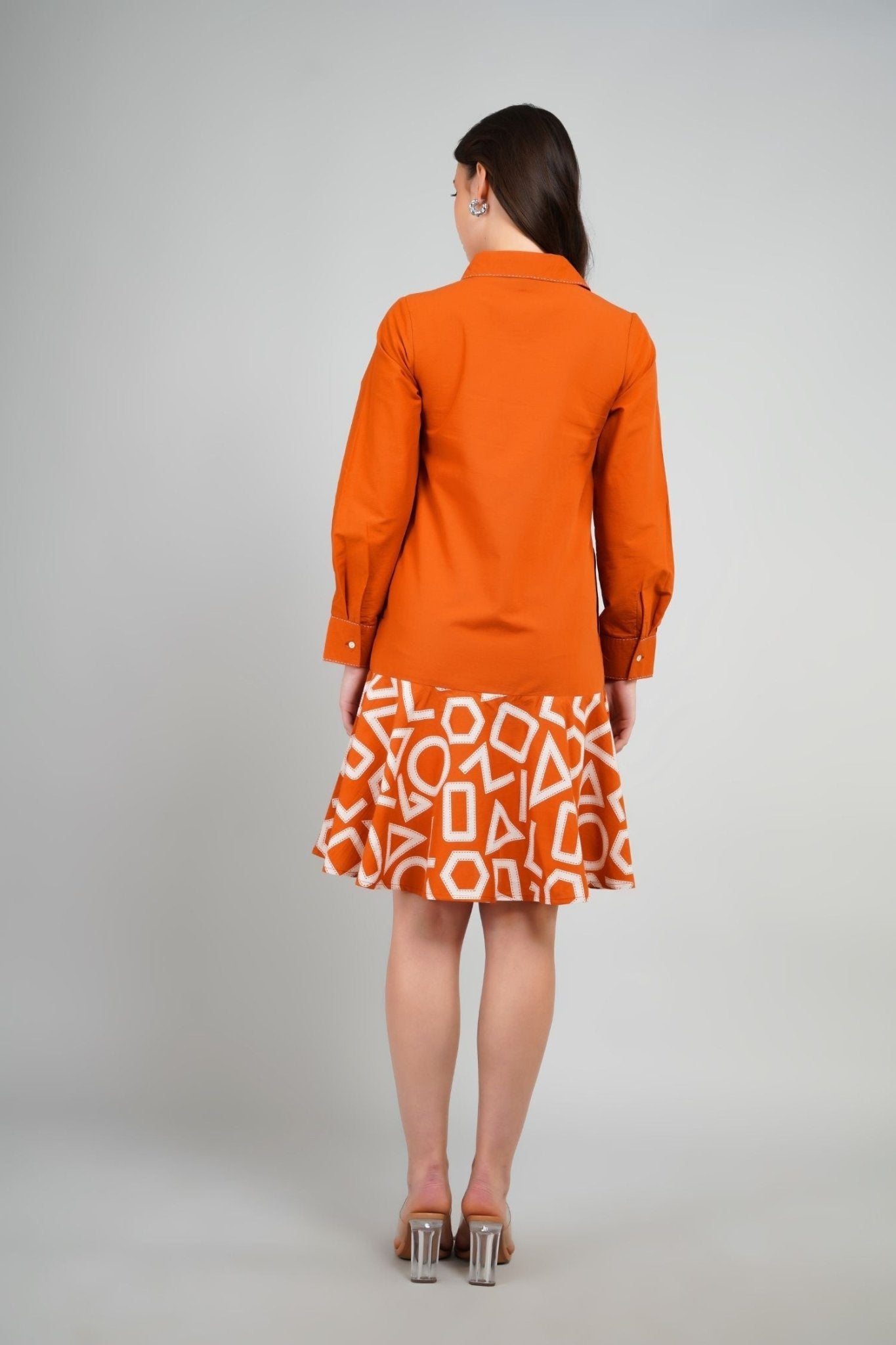 Orange Collared Print Style Tunic - Freyaa USA & Canada