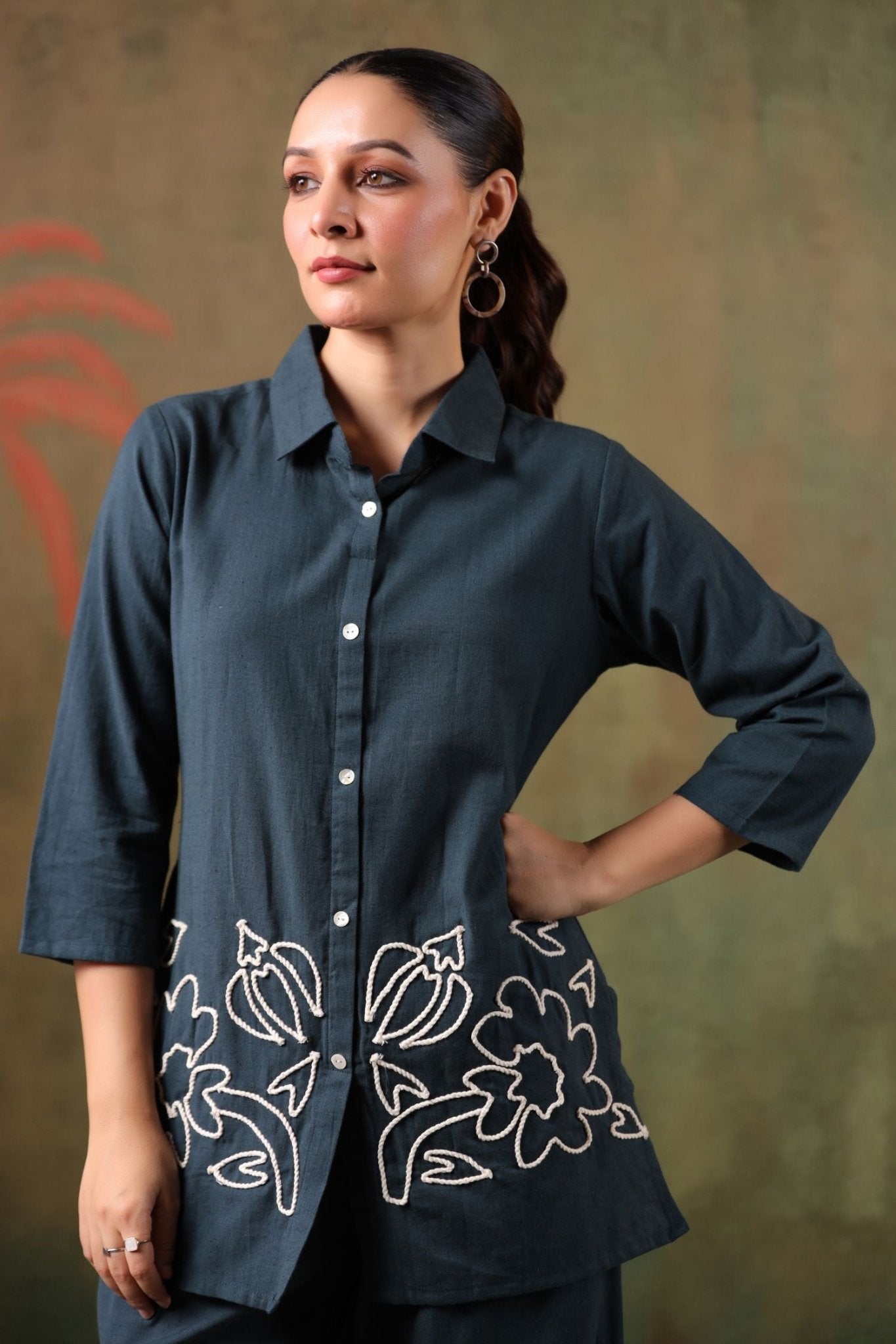 Classic Grey Embroidered Co-ord Set - Freyaa USA & Canada