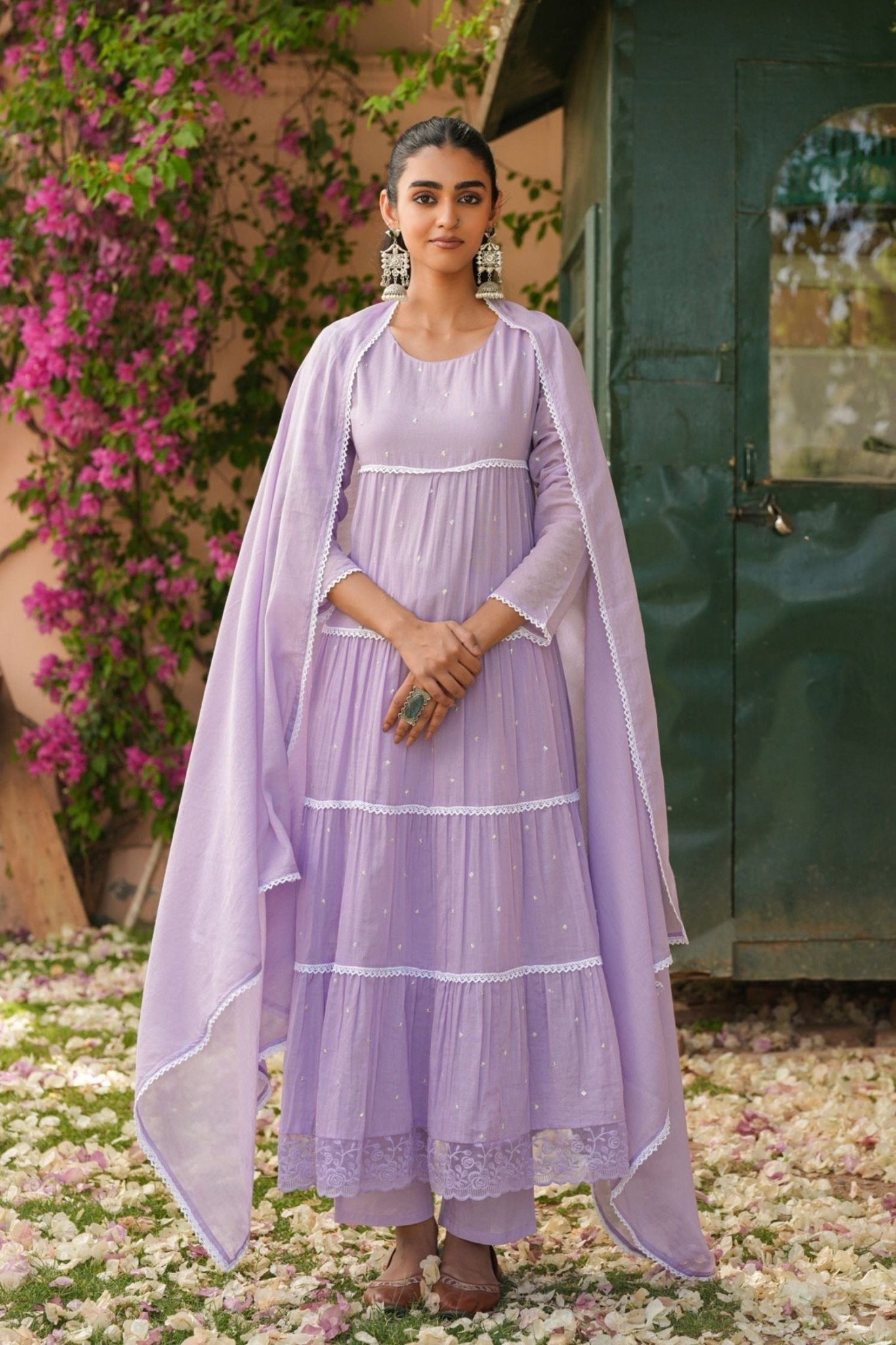 Freyaa Lavender Cotton Anarkali Suit Set With Dupatta - Freyaa USA & Canada