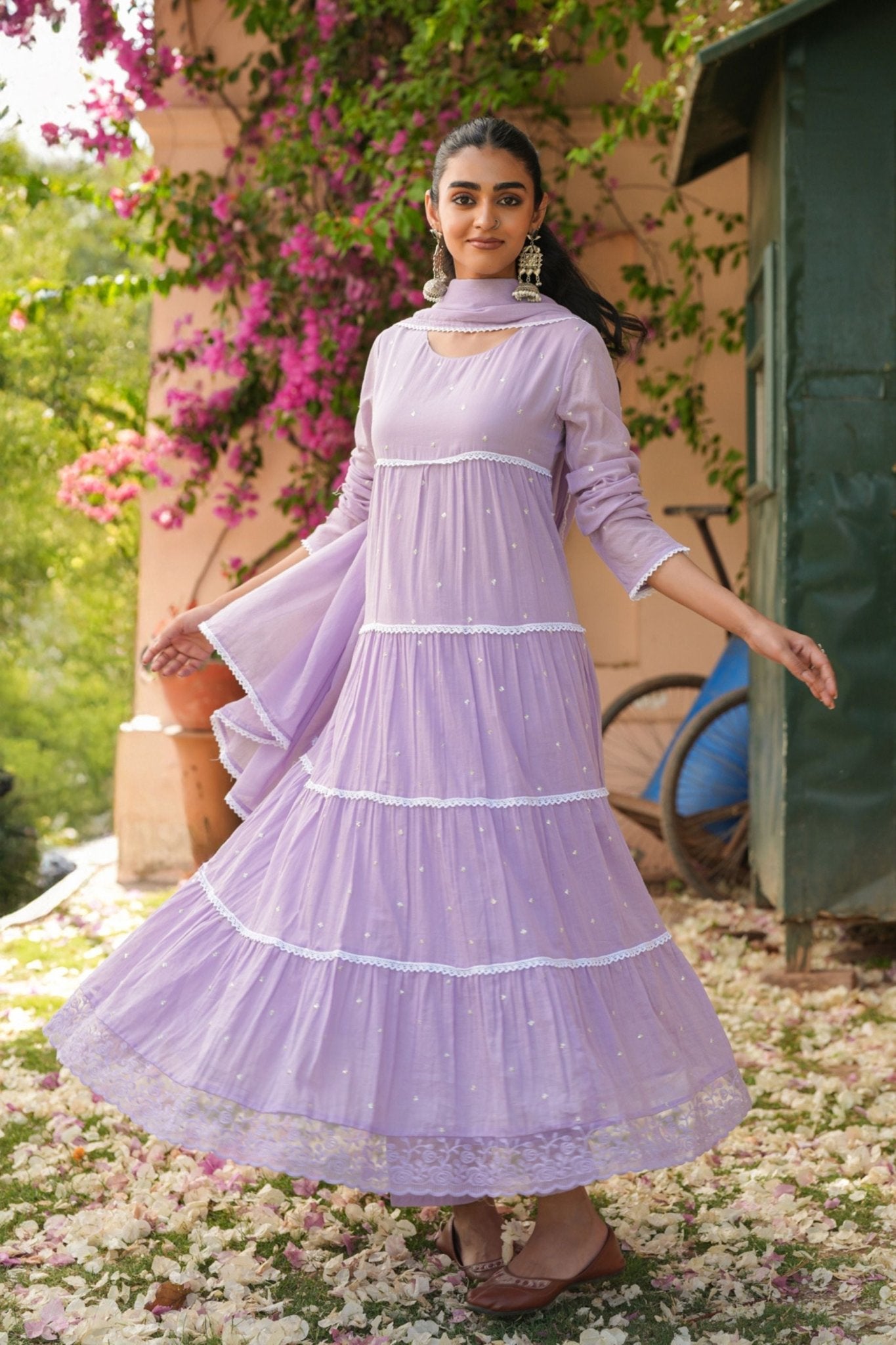Freyaa Lavender Cotton Anarkali Suit Set With Dupatta - Freyaa USA & Canada