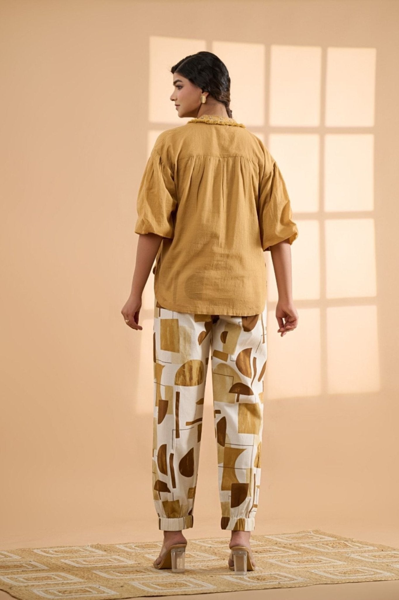 Chic Yellow Cotton Co-ord Set with Printed Trousers - Freyaa USA & Canada