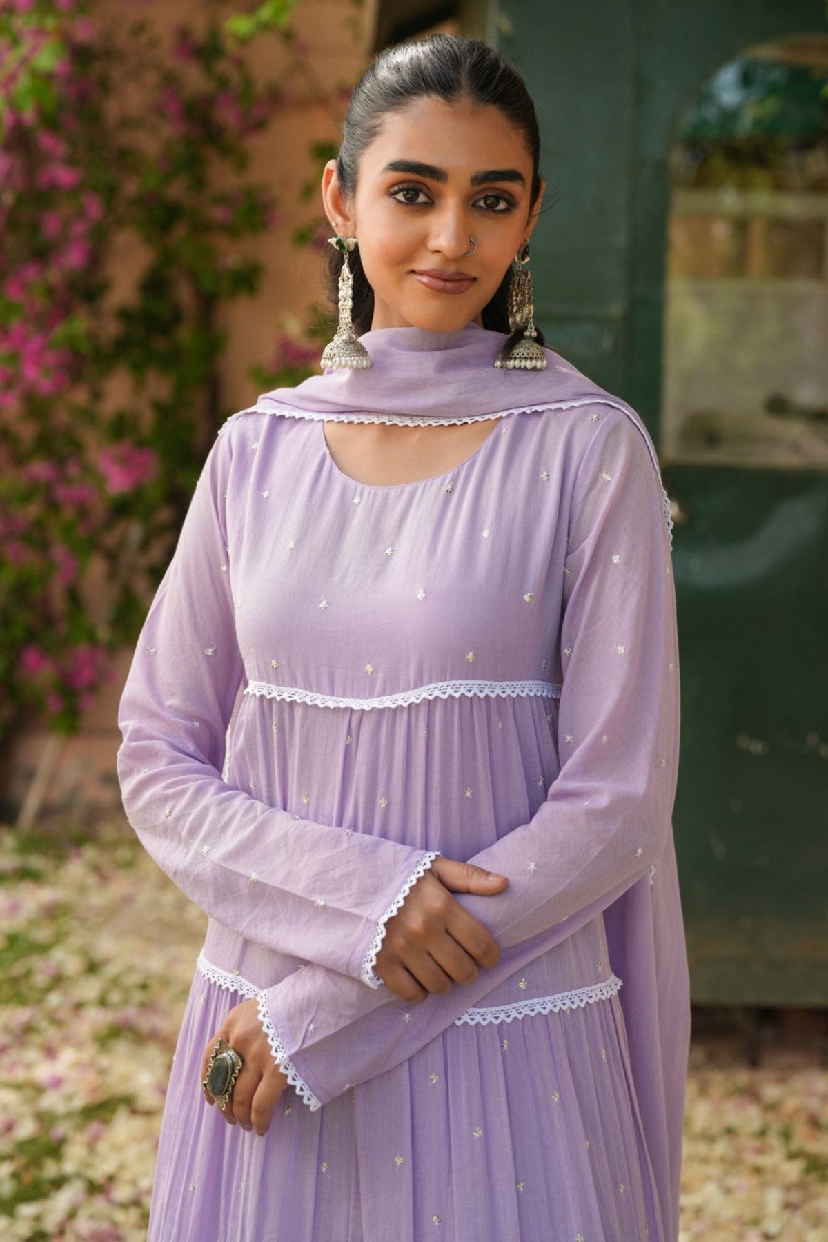Freyaa Lavender Cotton Anarkali Suit Set With Dupatta - Freyaa USA & Canada