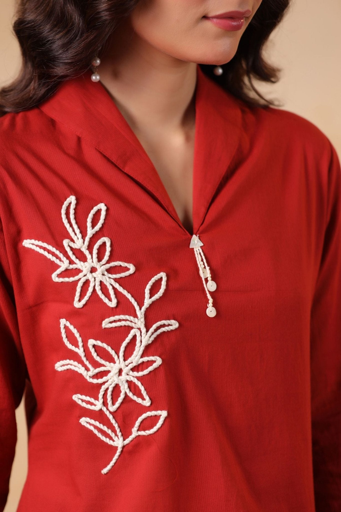 Maroon Charm Embroidered Cord Set - Freyaa USA & Canada