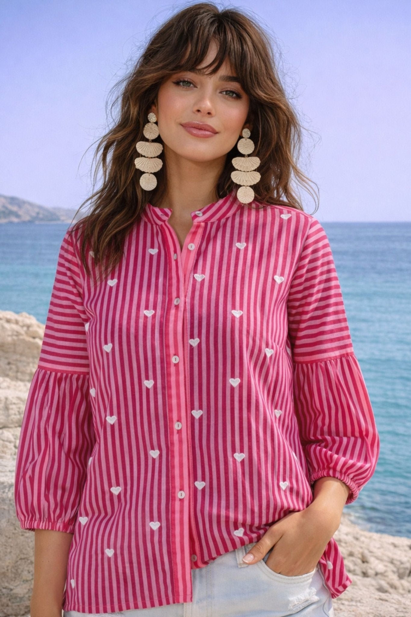 Pink Shirt with Heart Print Design - Freyaa USA & Canada