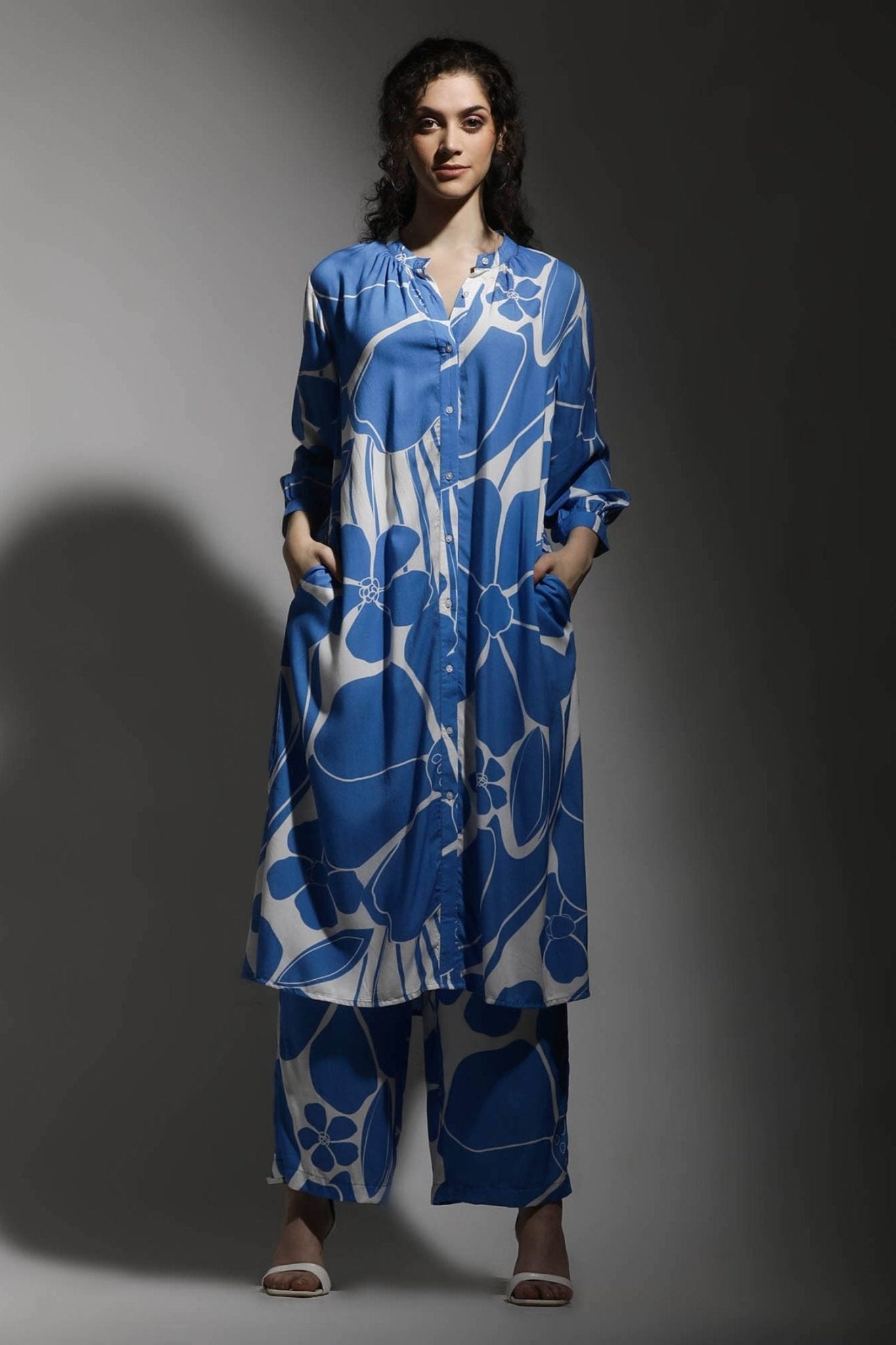 Blue Flower Print Co-ord Set - Freyaa USA & Canada