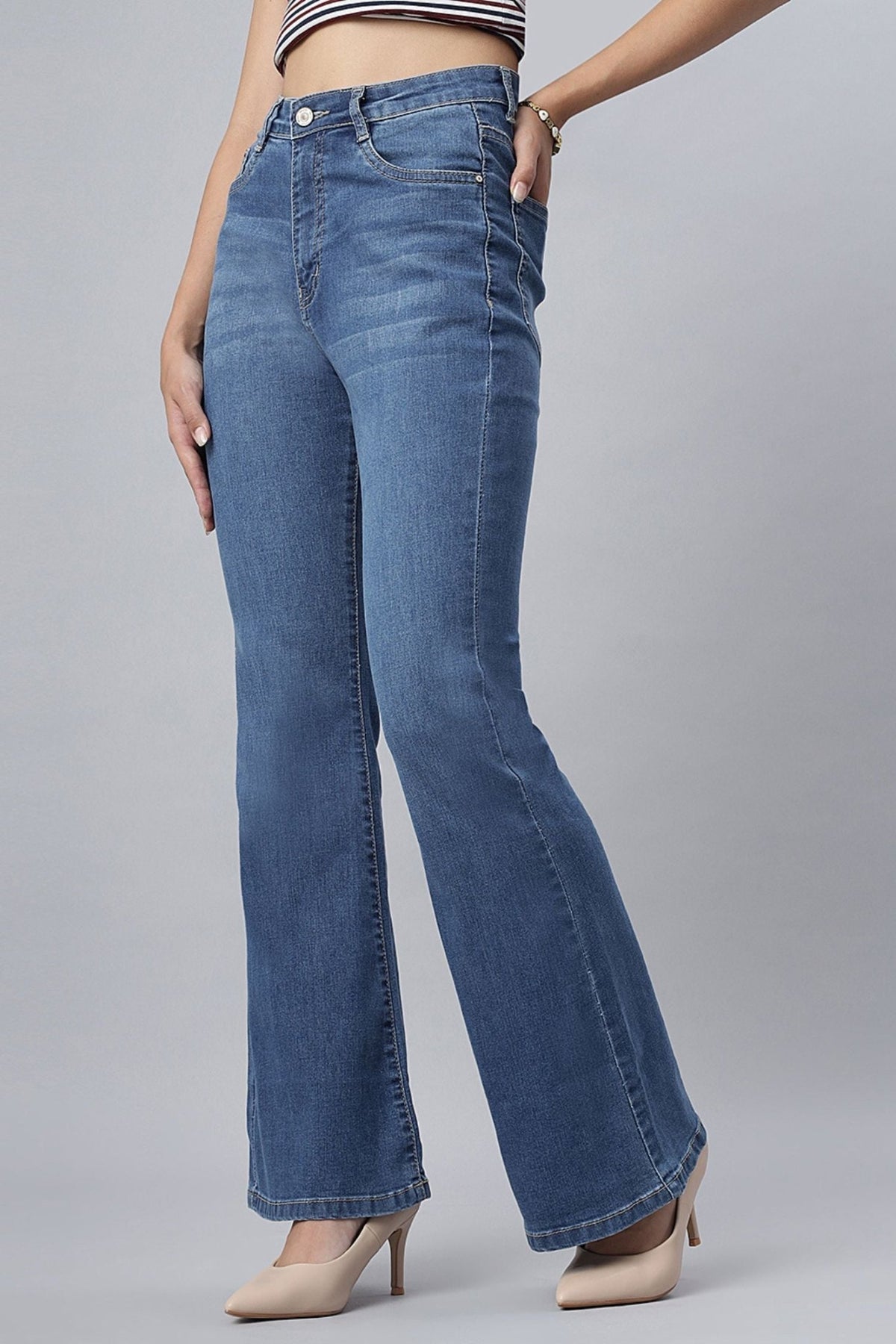 High-Waist Stone Bootcut Jeans - Freyaa USA & Canada